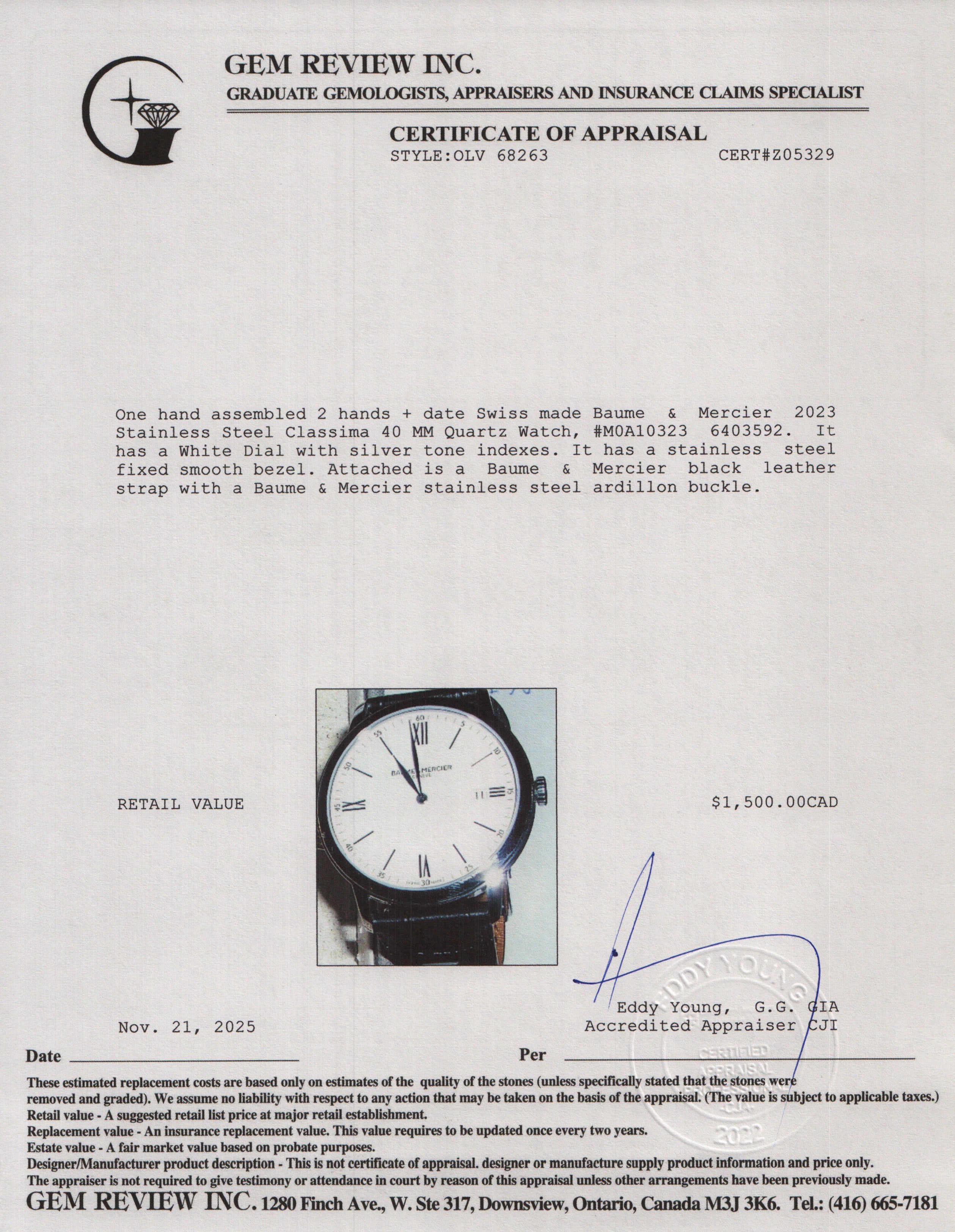 Baume & Mercier 2023 Stainless Steel Classima 40 MM Quartz Watch White Dial  M0A10323 w/ Box & Papers