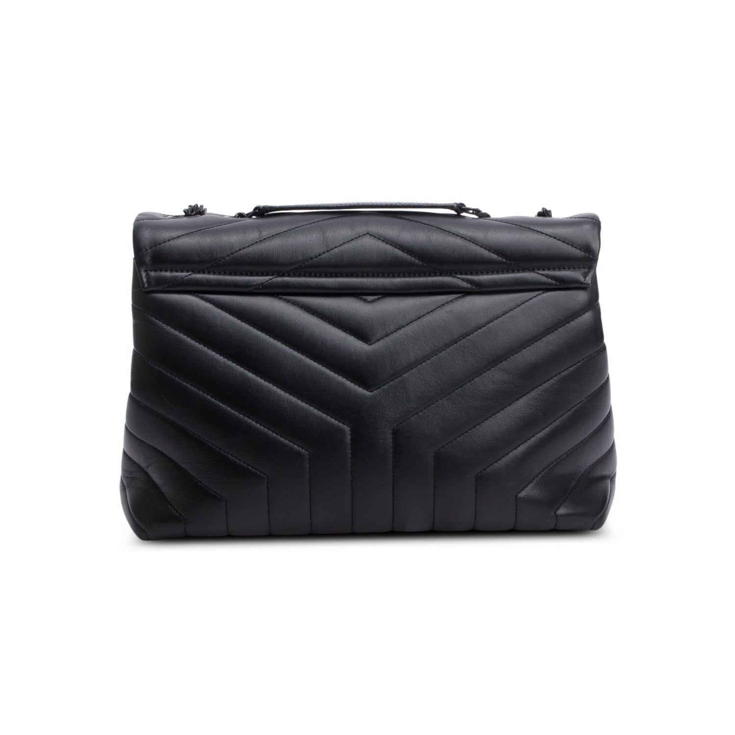 Saint Laurent 2022 Black Calfskin Y Quilted Monogram Monochrome Medium Loulou Chain Satchel w/ Receipt
