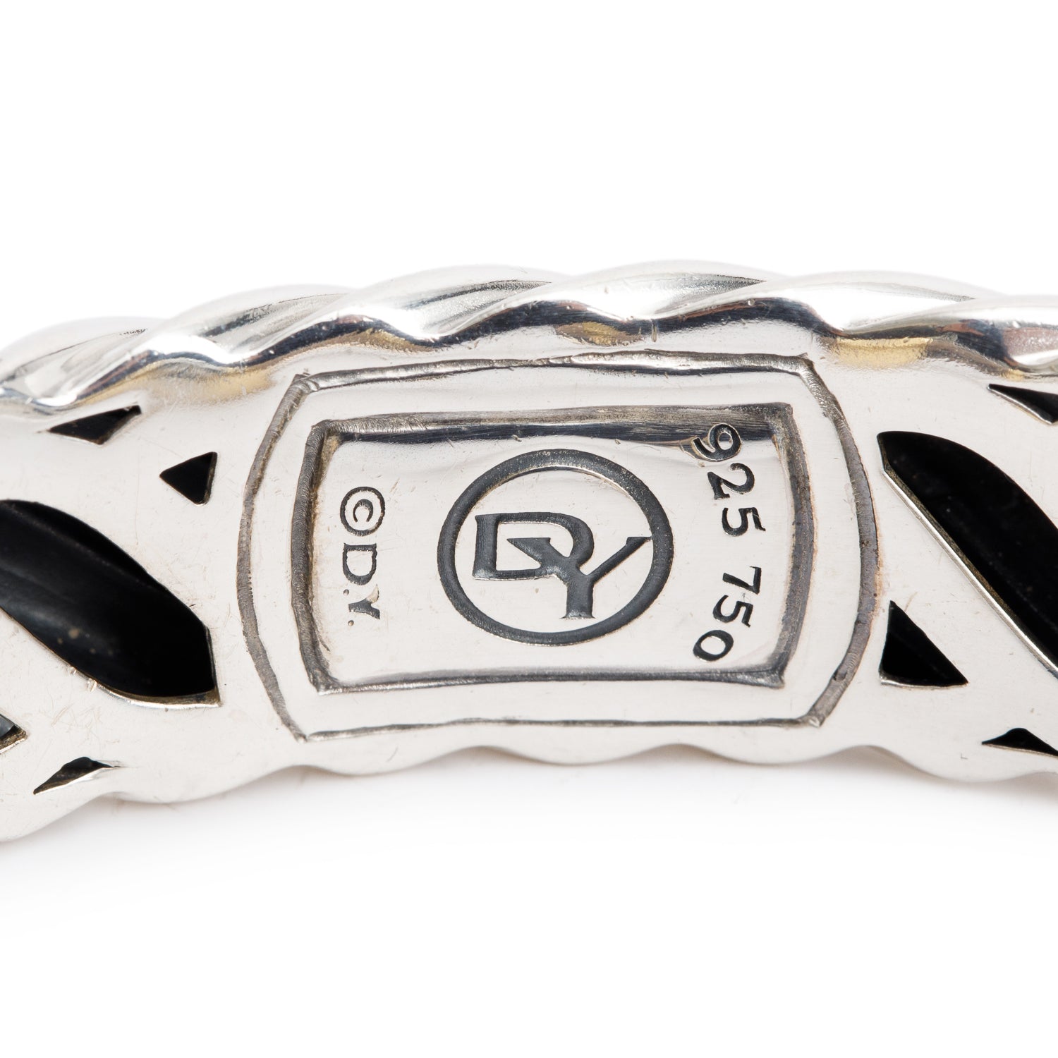 David Yurman Sterling SIlver & 18k Yellow Gold Smokey Quartz Waverly 15 MM Cable Cuff Bracelet