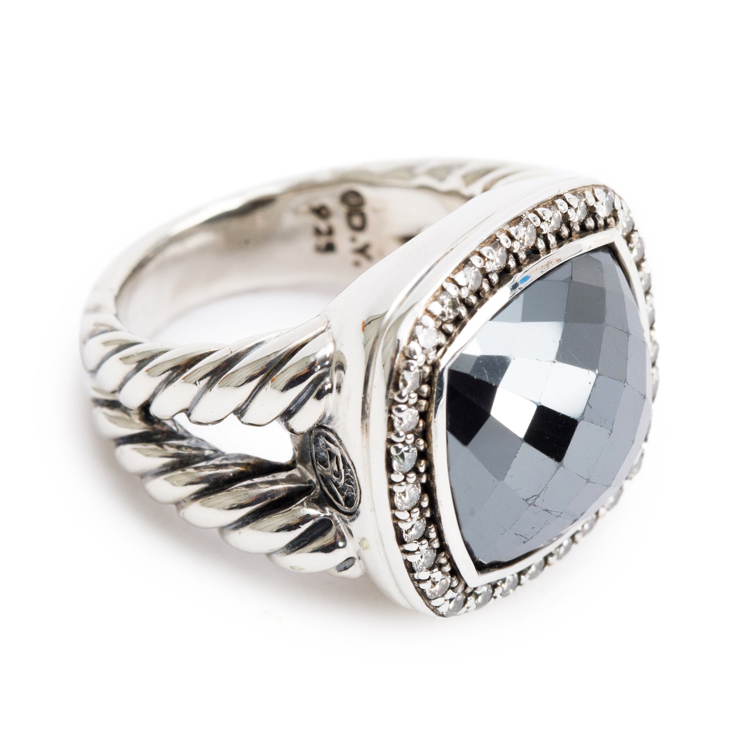 David Yurman Sterling Silver Black Spinel & Diamond 14 MM Albion Ring, Size 7