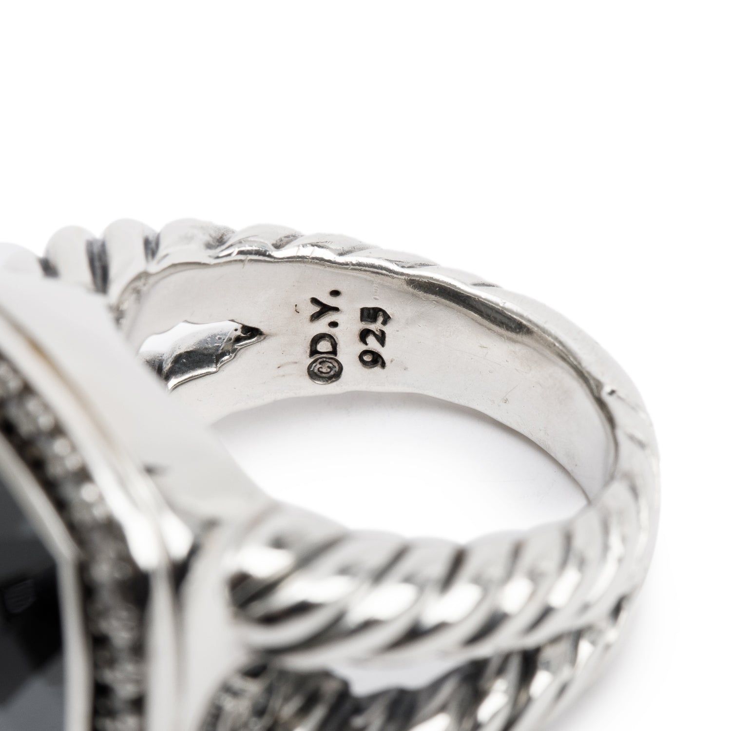 David Yurman Sterling Silver Black Spinel & Diamond 14 MM Albion Ring, Size 7