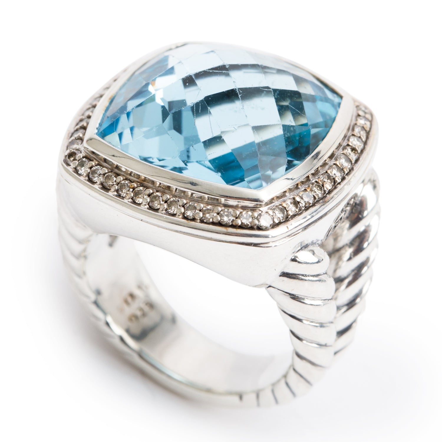 David Yurman Sterling Silver Topaz & Diamond 17 MM Albion Ring, Size 7