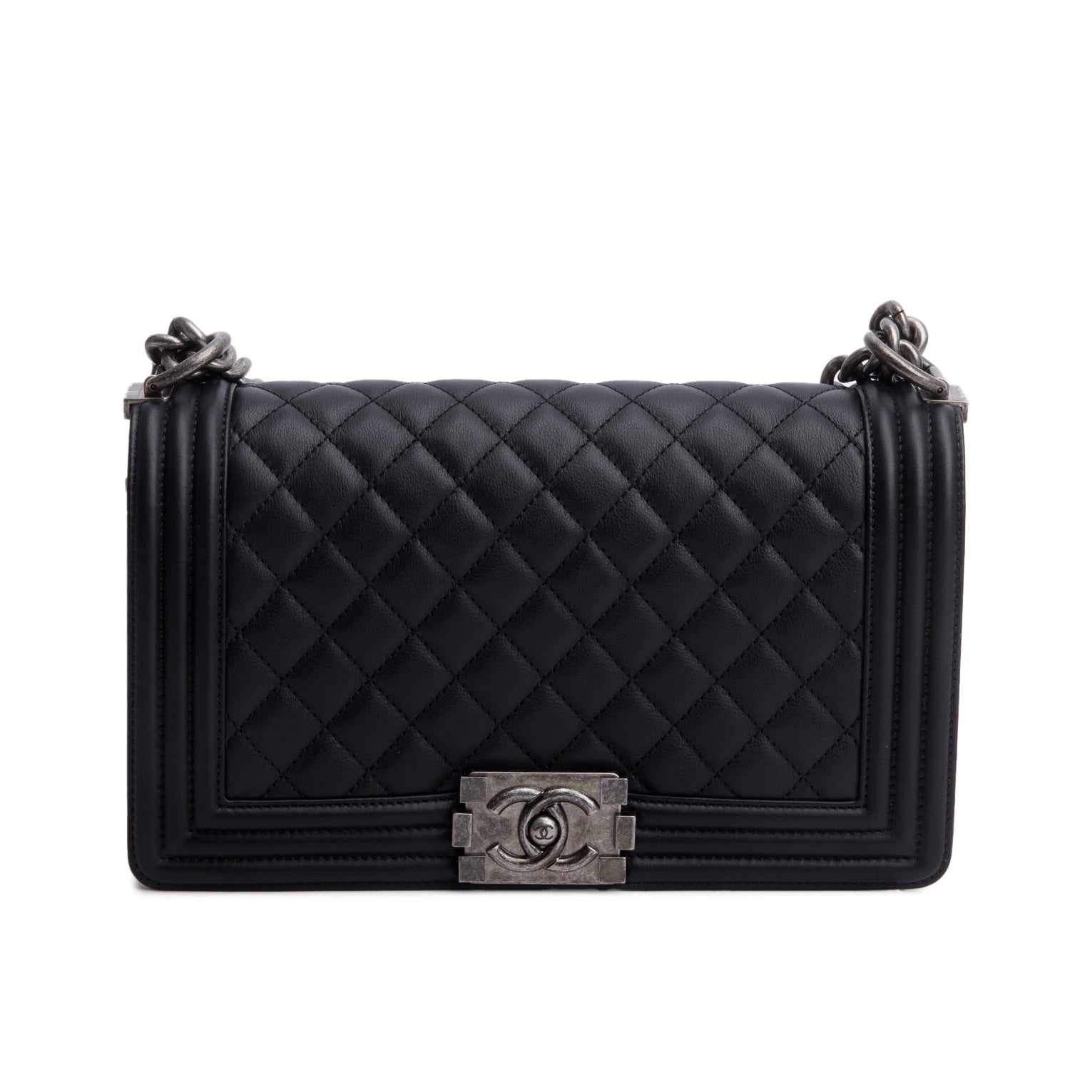 Chanel 2021 Black Quilted Lambskin Leather Medium Boy Bag w/ Box, Authenticity Card & Receipt