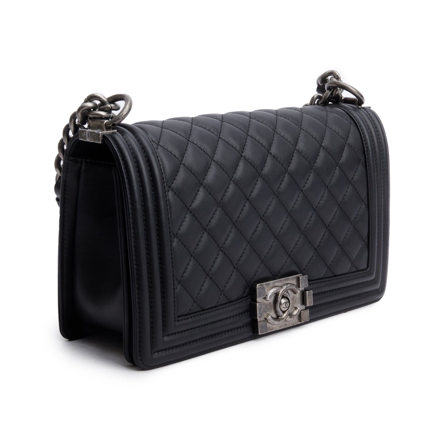 Chanel 2021 Black Quilted Lambskin Leather Medium Boy Bag w/ Box, Authenticity Card & Receipt