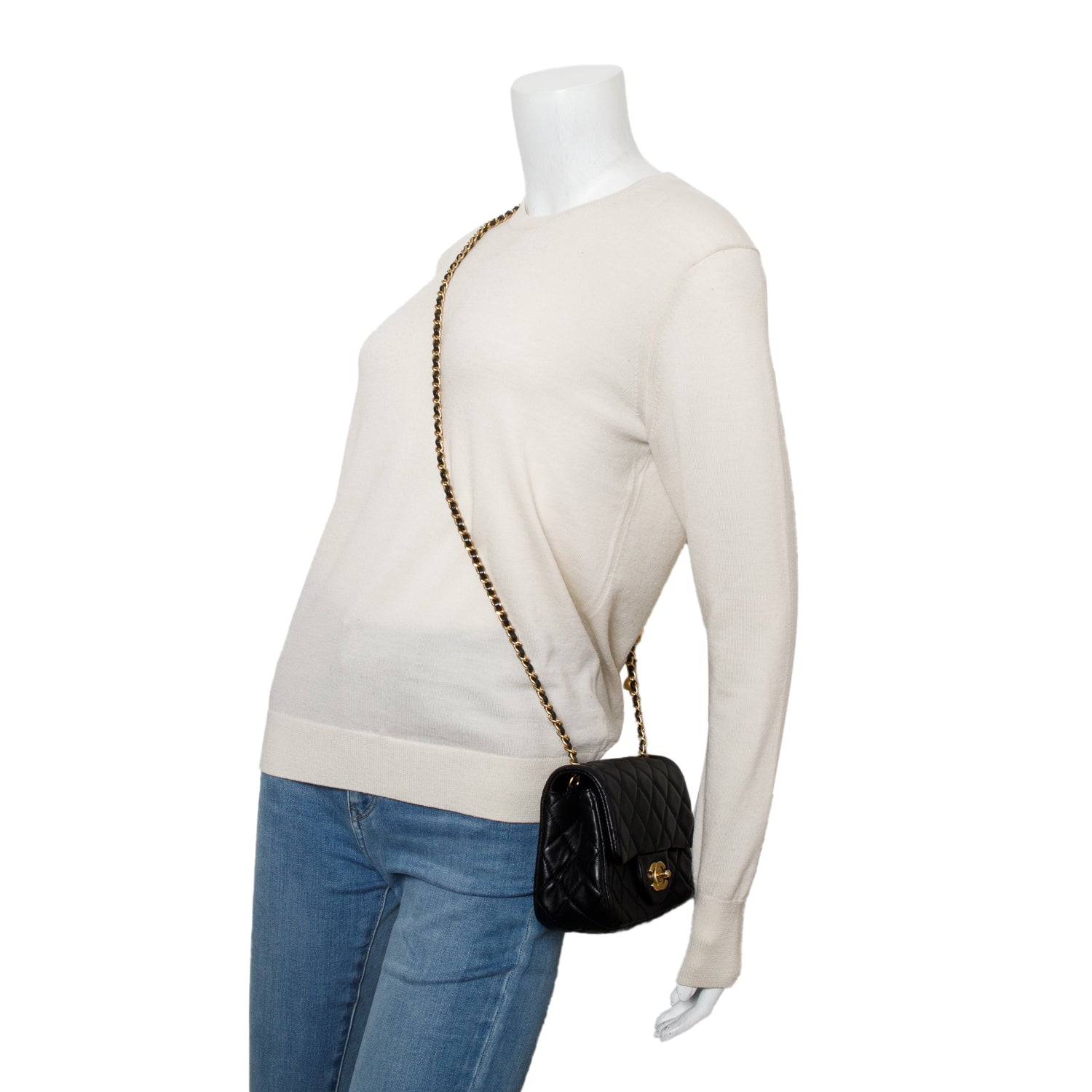 Chanel 2020 Black Quilted Lambskin Pearl Crush Square Mini Flap Bag w/ Authenticity Card