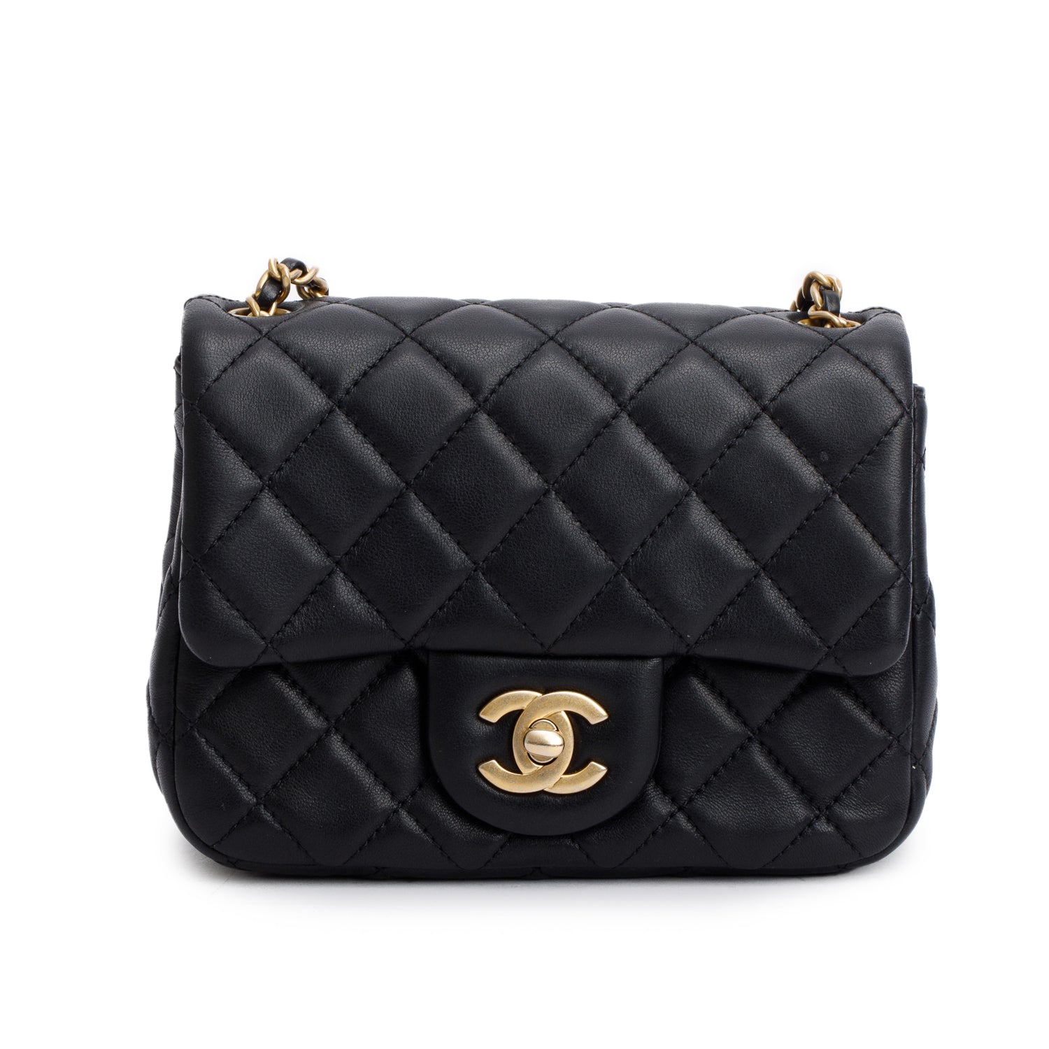 Chanel 2020 Black Quilted Lambskin Pearl Crush Square Mini Flap Bag w/ Authenticity Card