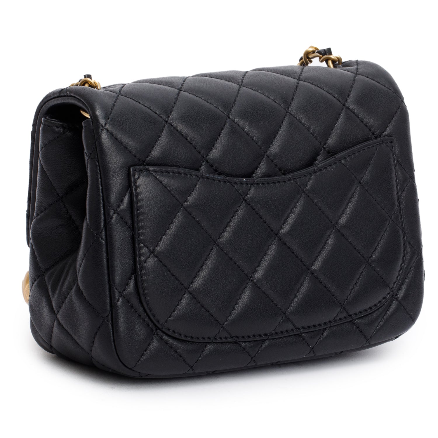 Chanel 2020 Black Quilted Lambskin Pearl Crush Square Mini Flap Bag w/ Authenticity Card