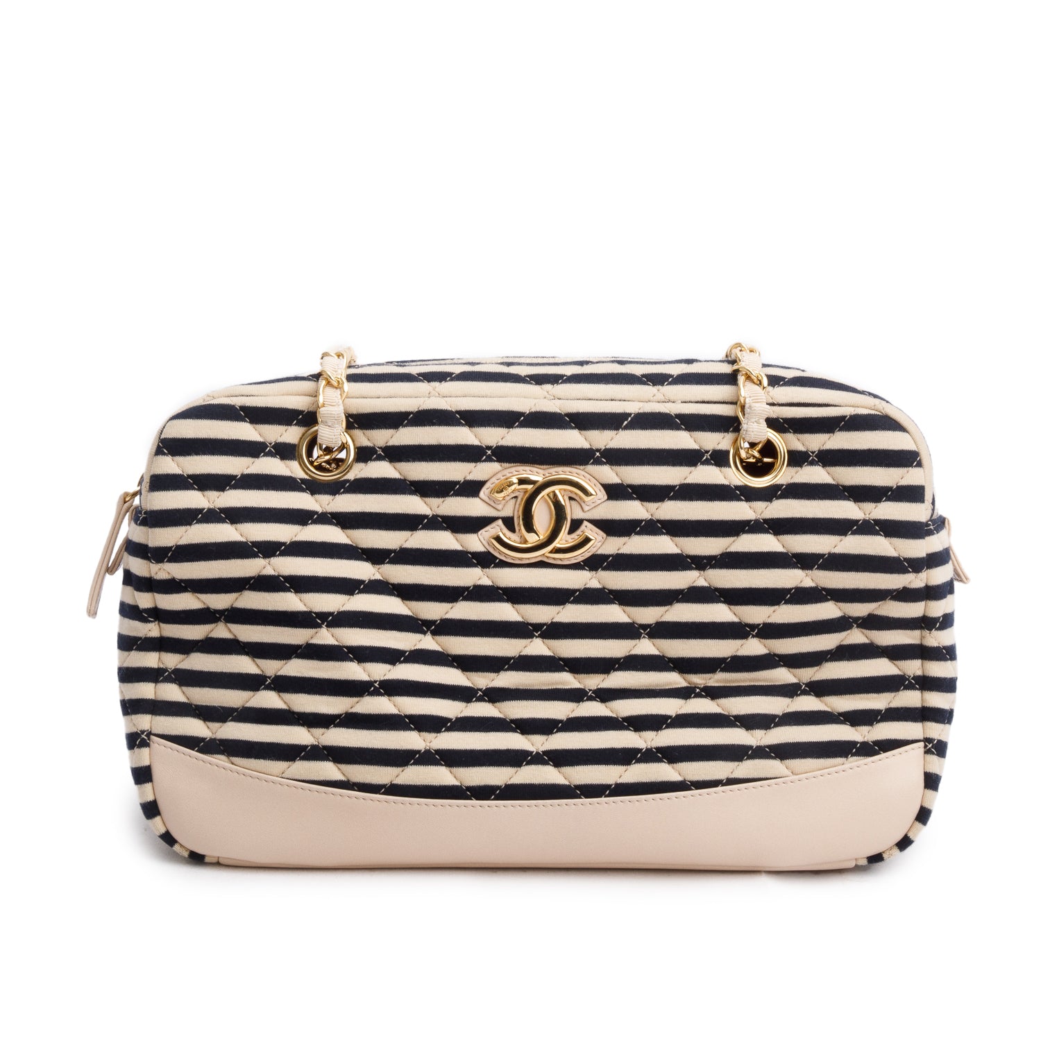 Chanel Beige & Black Quilted Jersey Coco Sailor Camera Bag w/ Authenticity Card