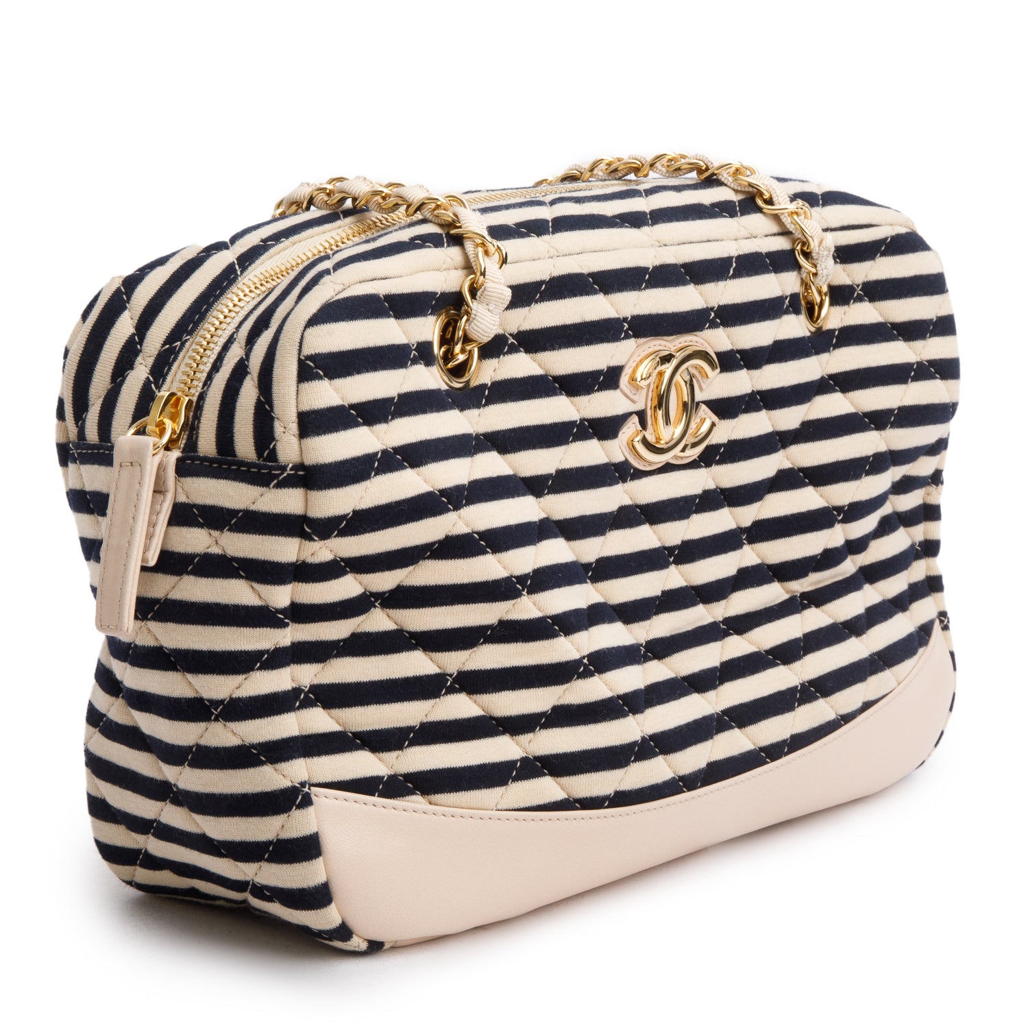 Chanel Beige & Black Quilted Jersey Coco Sailor Camera Bag w/ Authenticity Card