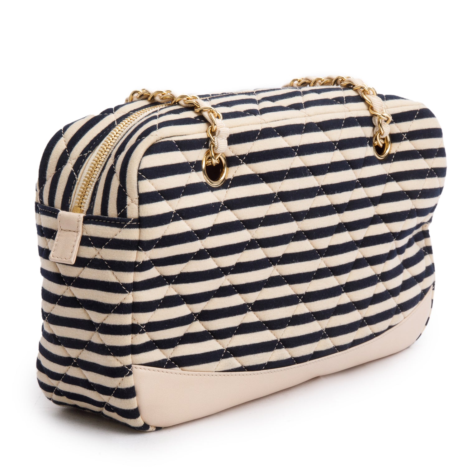 Chanel Beige & Black Quilted Jersey Coco Sailor Camera Bag w/ Authenticity Card