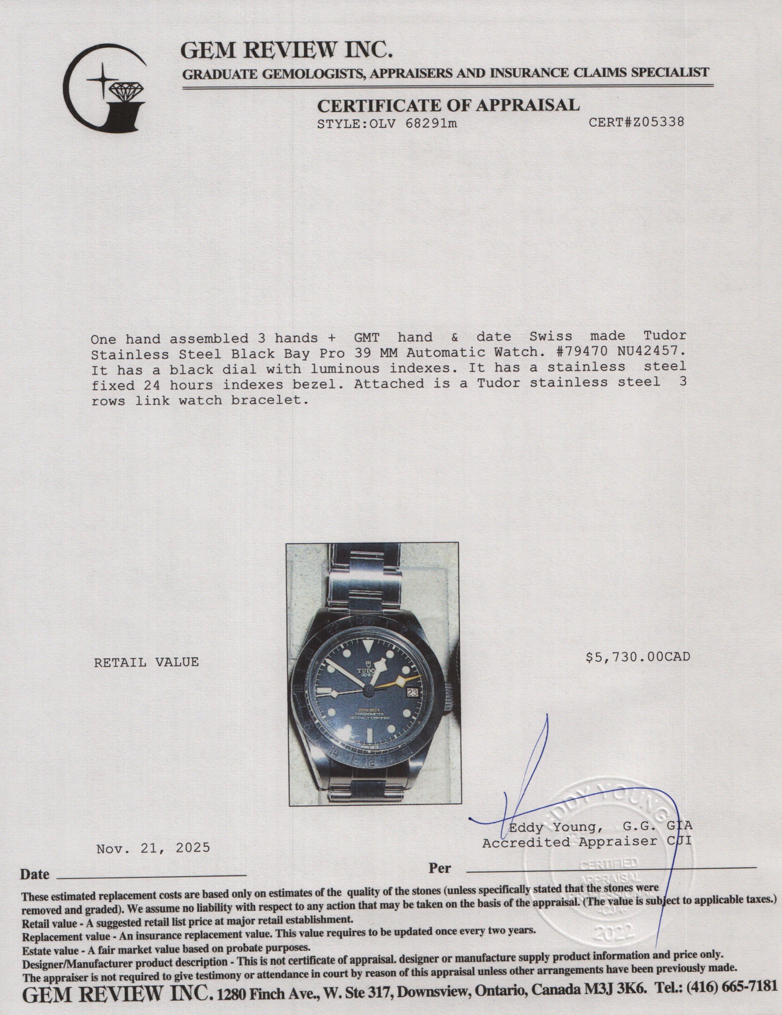 Tudor Stainless Steel Black Bay Pro 39 MM Automatic Watch Black Dial 79470