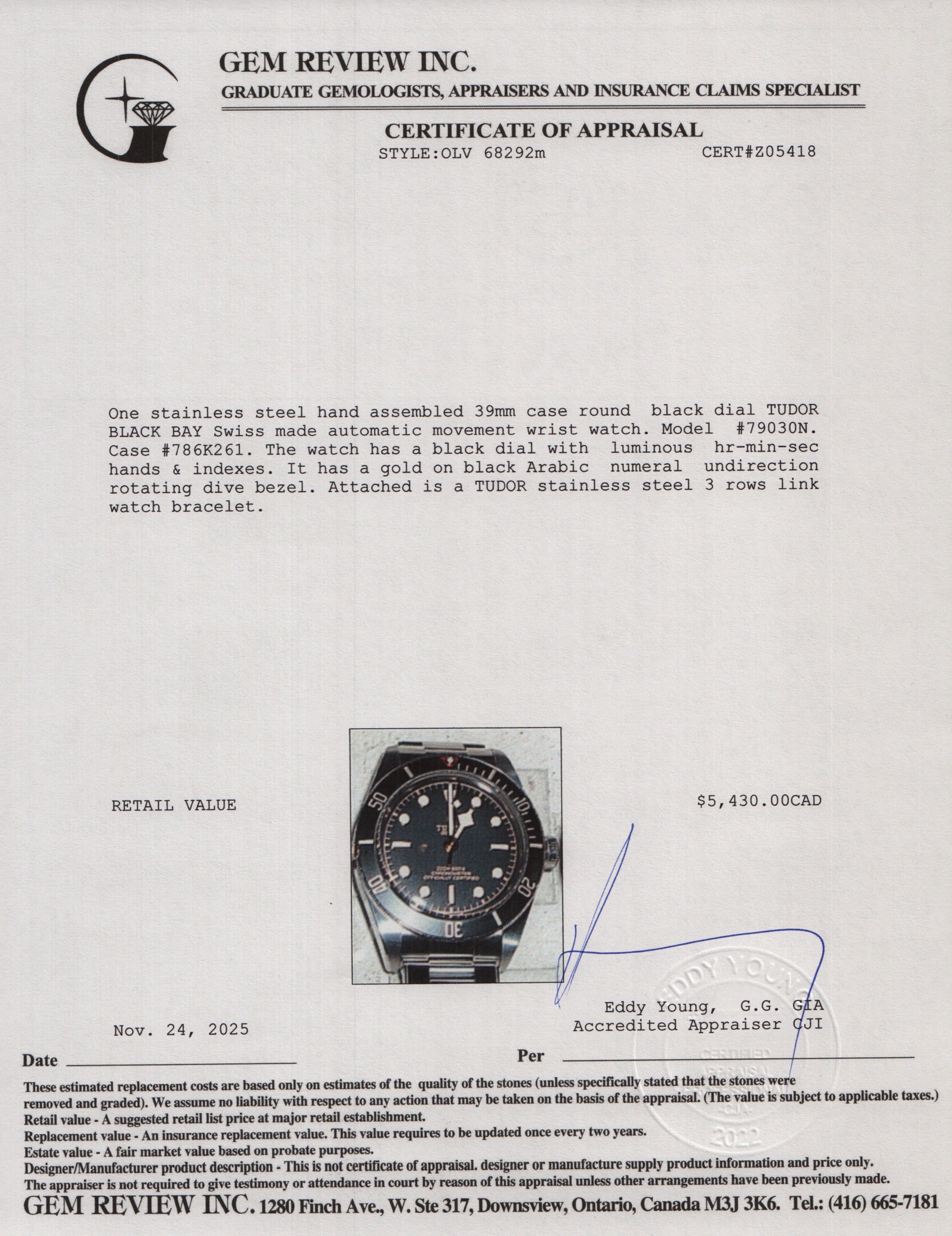 Tudor 2025 Stainless Steel Black Bay Fifty-Eight 39 MM Automatic Watch 79030N w/ Box & Papers