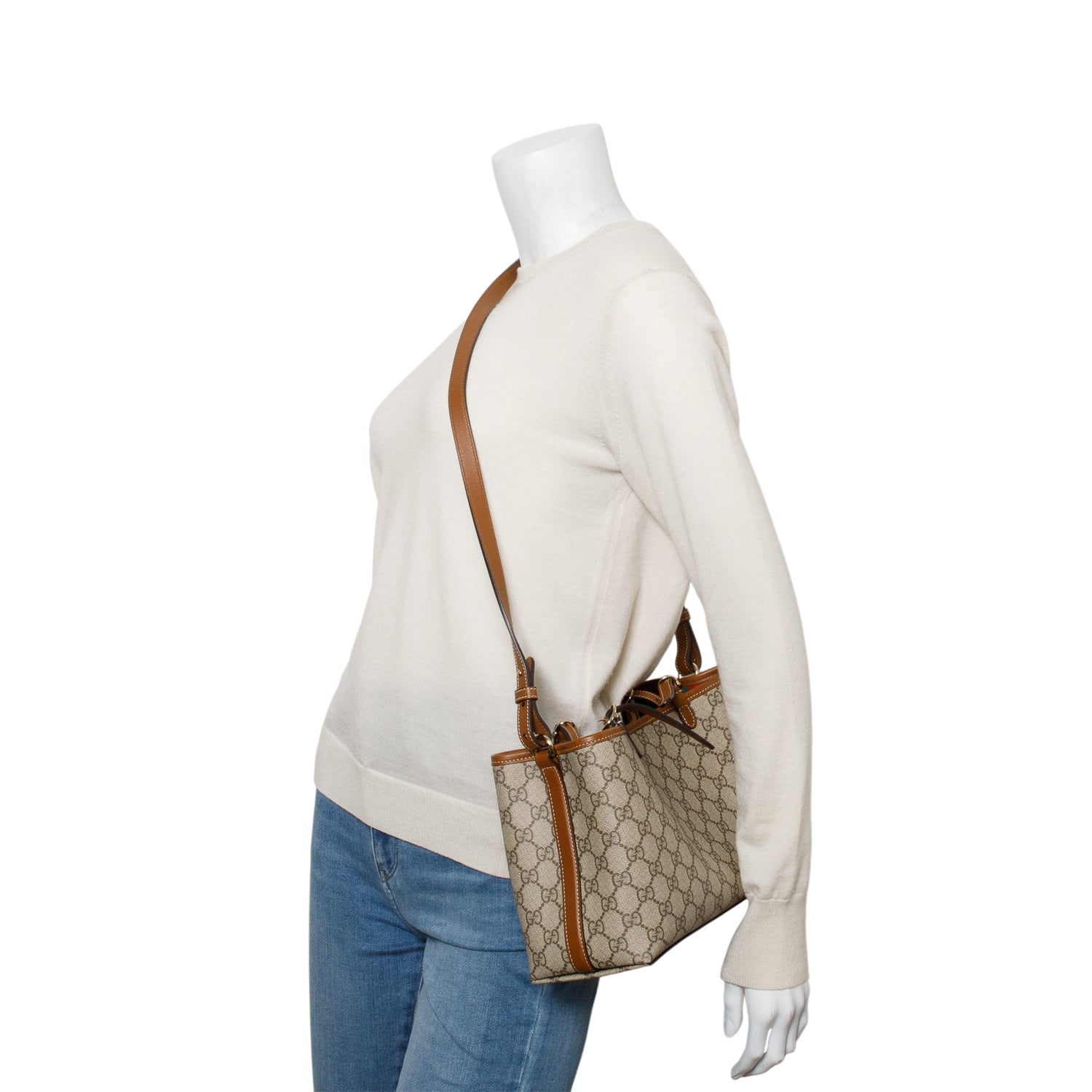 Gucci GG Supreme Monogram Emblem Medium Tote Bag w/ Strap