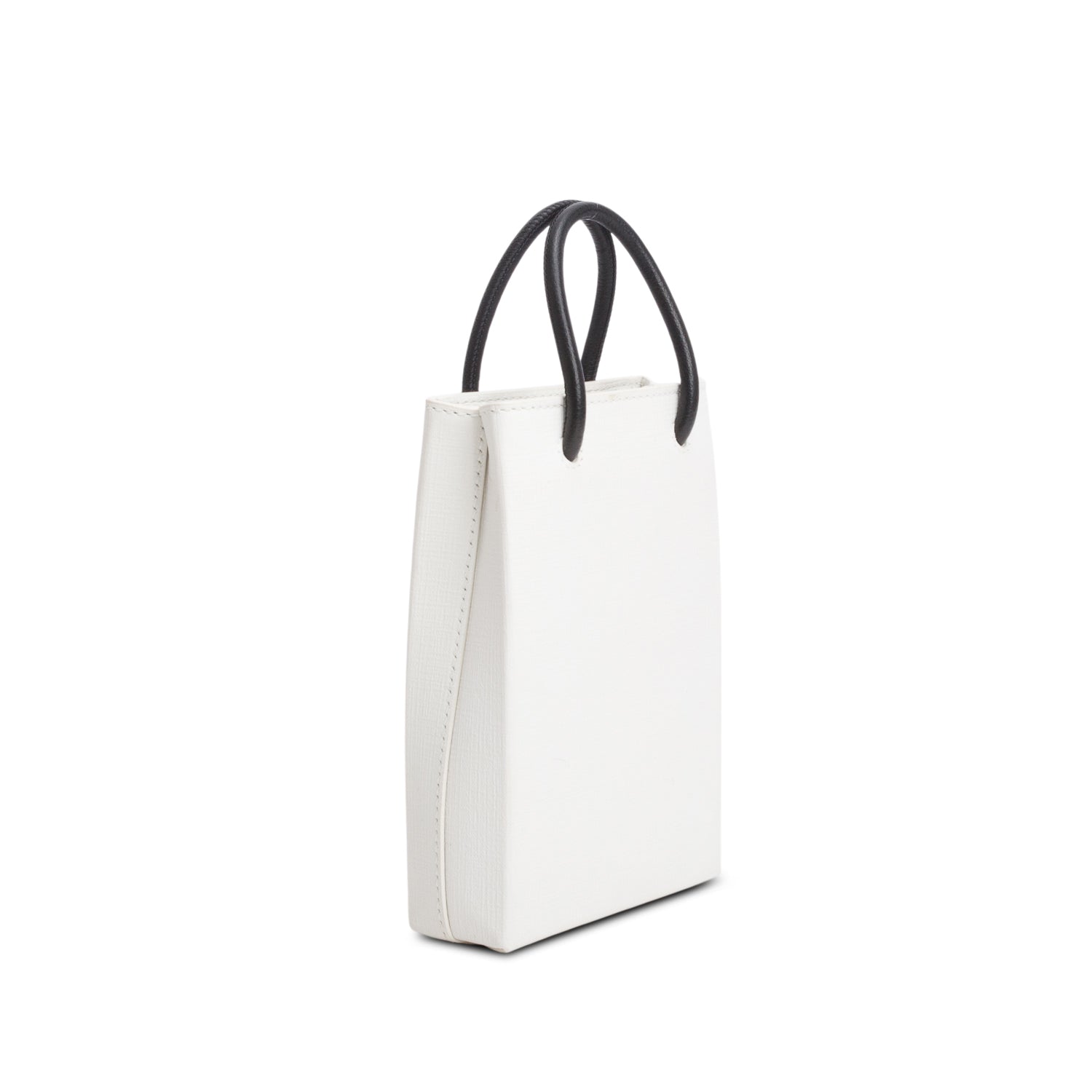 Balenciaga White Squared Calfskin Logo Shopping Phone Holder Bag