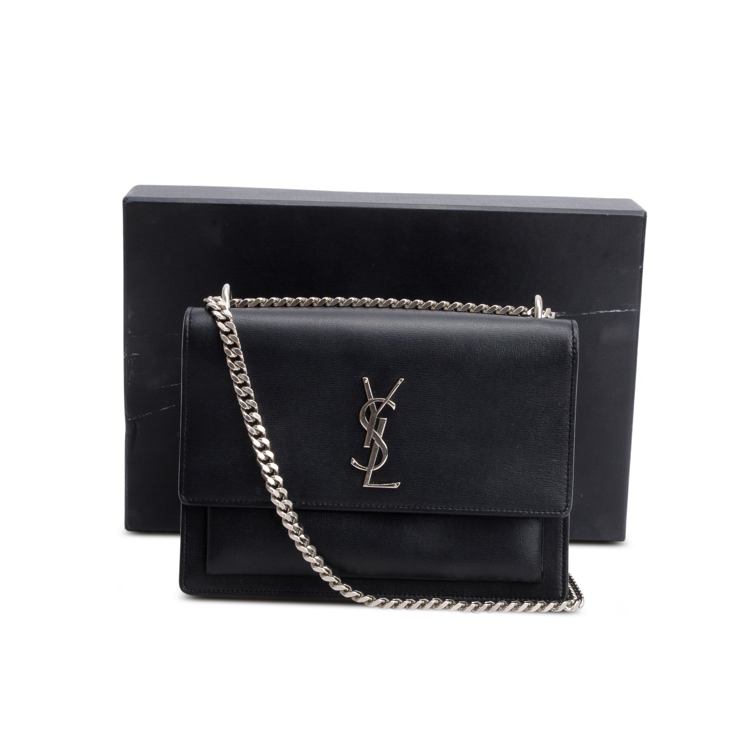 Saint Laurent Black Calfskin Leather Medium Sunset Shoulder Bag w/ Box & Receipt