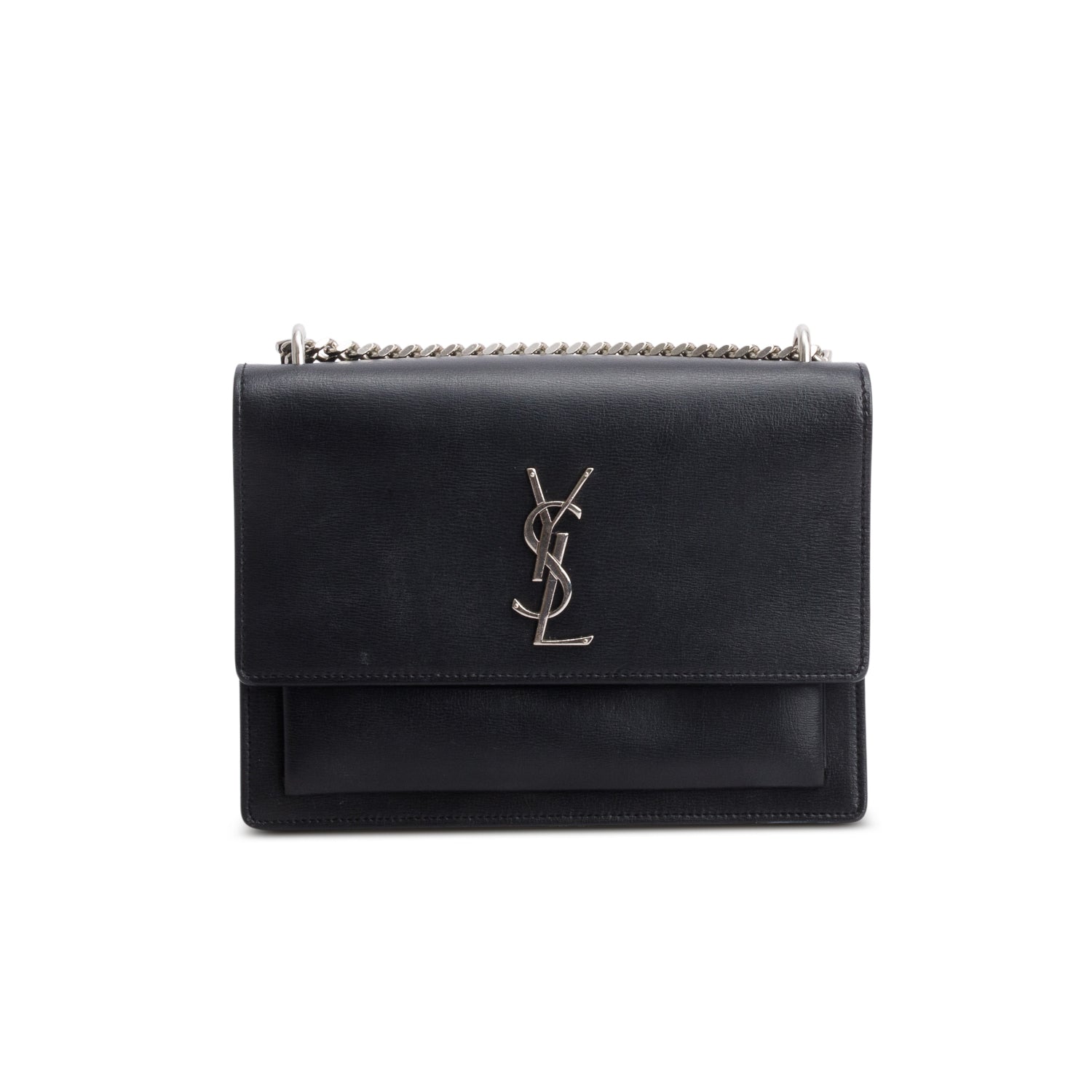 Saint Laurent Black Calfskin Leather Medium Sunset Shoulder Bag w/ Box & Receipt
