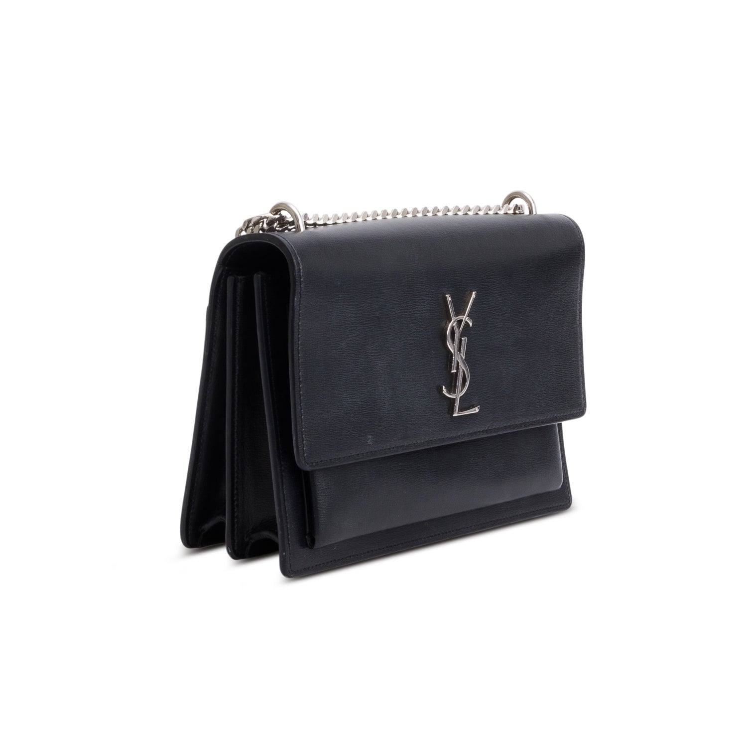 Saint Laurent Black Calfskin Leather Medium Sunset Shoulder Bag w/ Box & Receipt