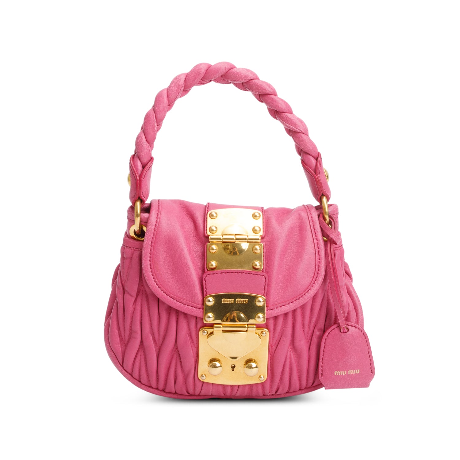 Miu Miu Pink Nappa Matelasse Leather Mini Coffer Bag w/ Strap & Authenticity Card