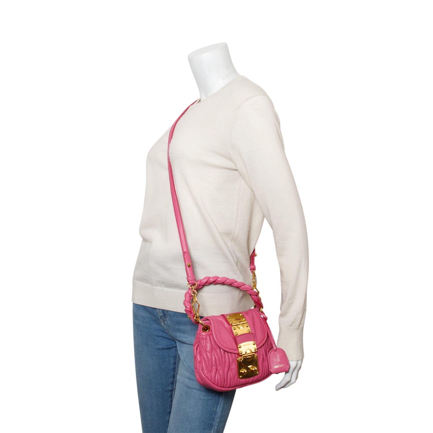 Miu Miu Pink Nappa Matelasse Leather Mini Coffer Bag w/ Strap & Authenticity Card