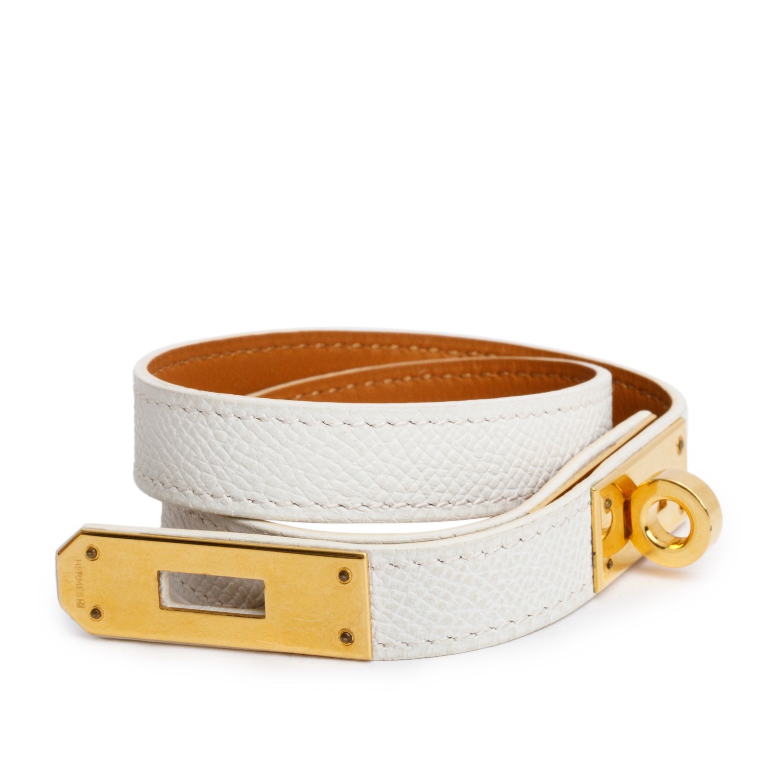 Hermes Gold Plated White Calfskin Kelly Double Tour Bracelet