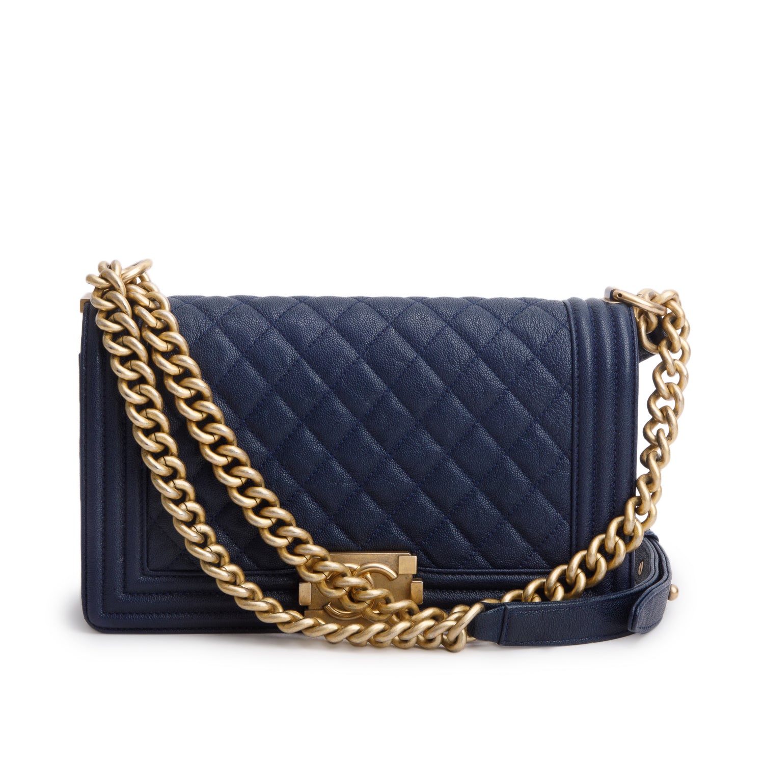 Chanel Blue Caviar Quilted Medium Boy Flap Bag w/ Box