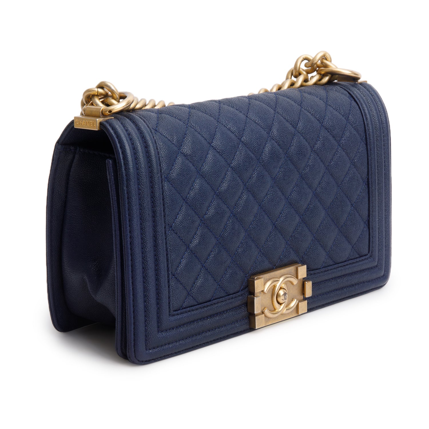 Chanel Blue Caviar Quilted Medium Boy Flap Bag w/ Box