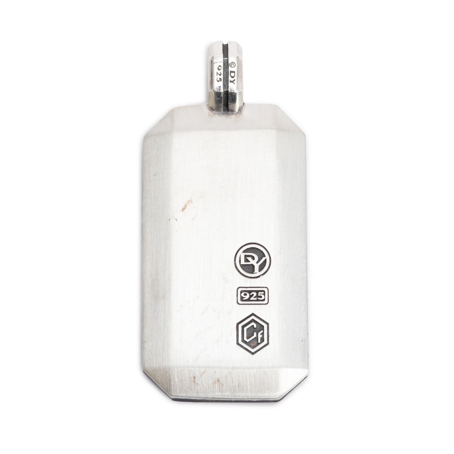 David Yurman Sterling Silver Forged Carbon Black Diamond Tag Pendant