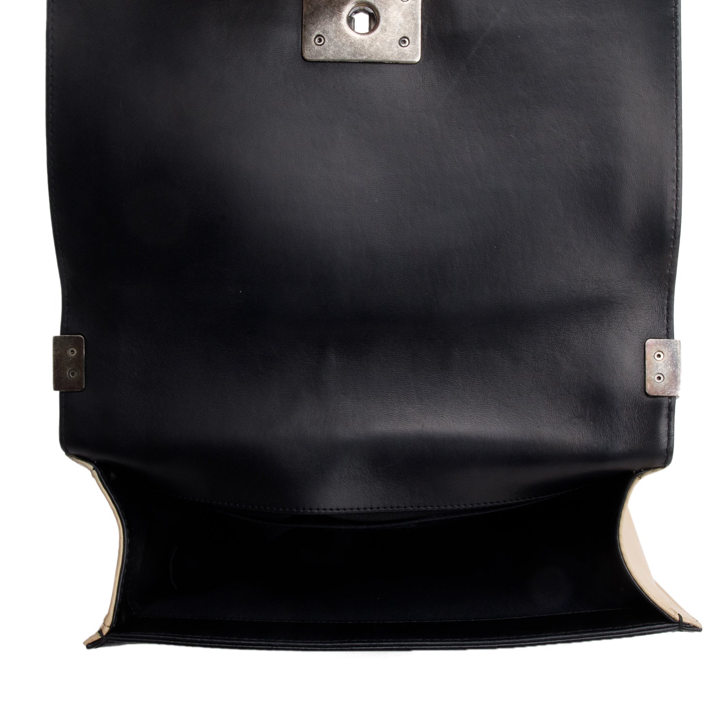 Chanel Beige/Black Quilted Lambskin Leather Medium Boy Bag w/ Authenticity Card