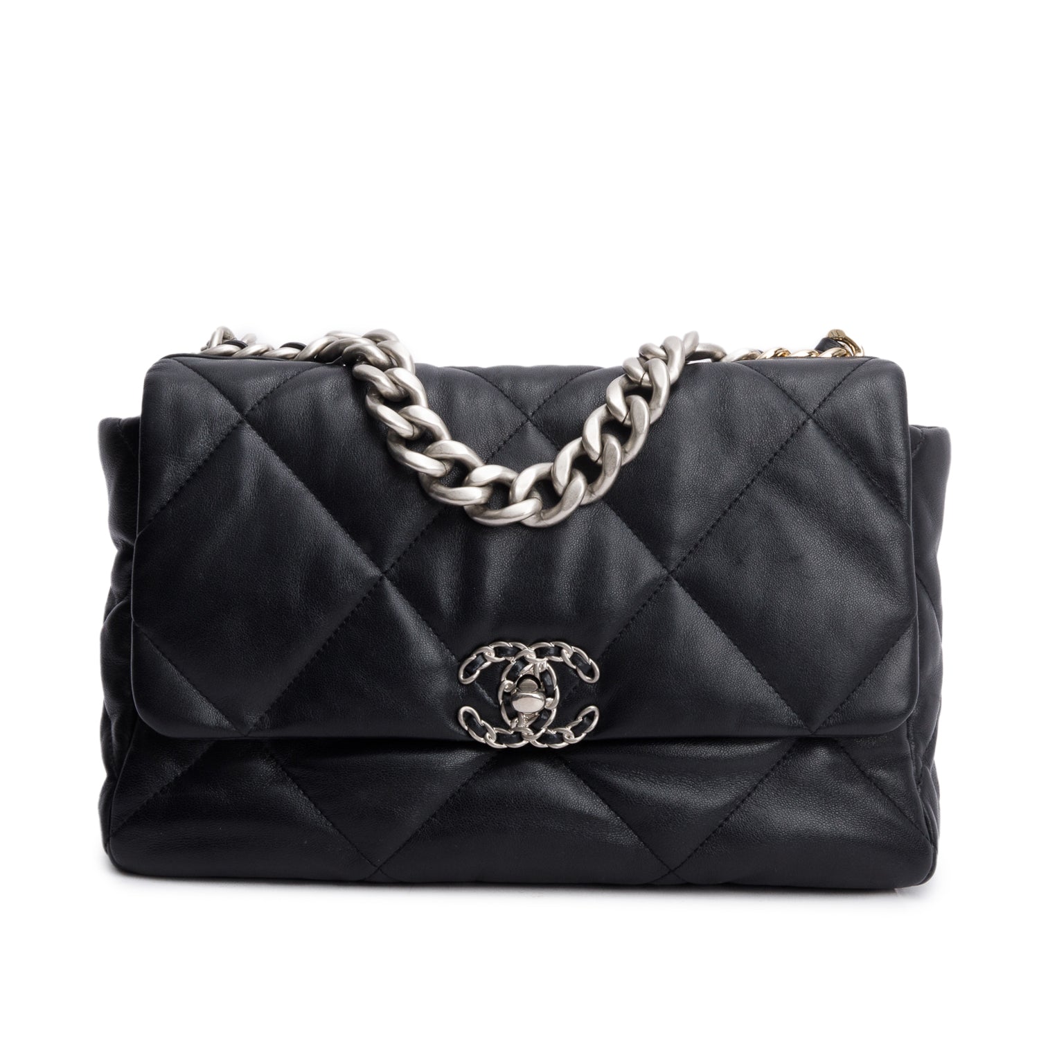 Chanel 2022 Black Lambskin Quilted Large 19 Flap Bag w/ Receipt
