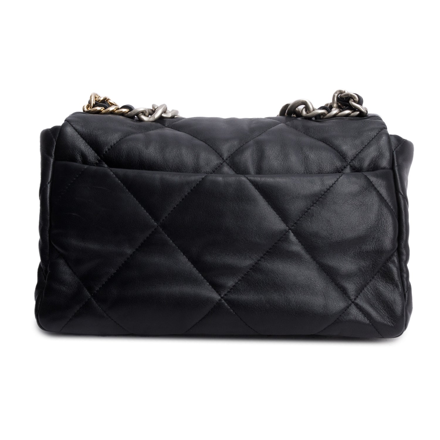 Chanel 2022 Black Lambskin Quilted Large 19 Flap Bag w/ Receipt