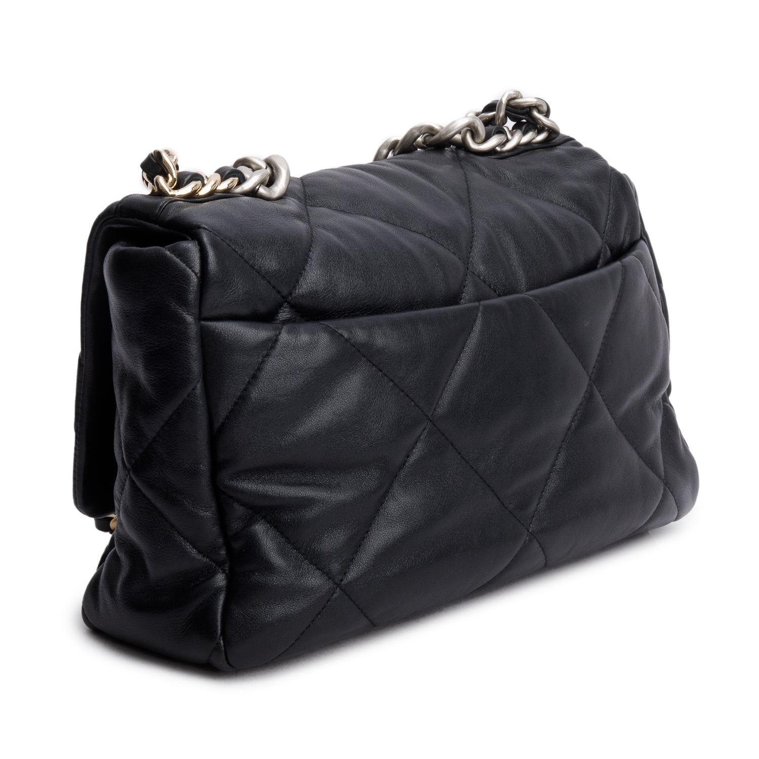 Chanel 2022 Black Lambskin Quilted Large 19 Flap Bag w/ Receipt
