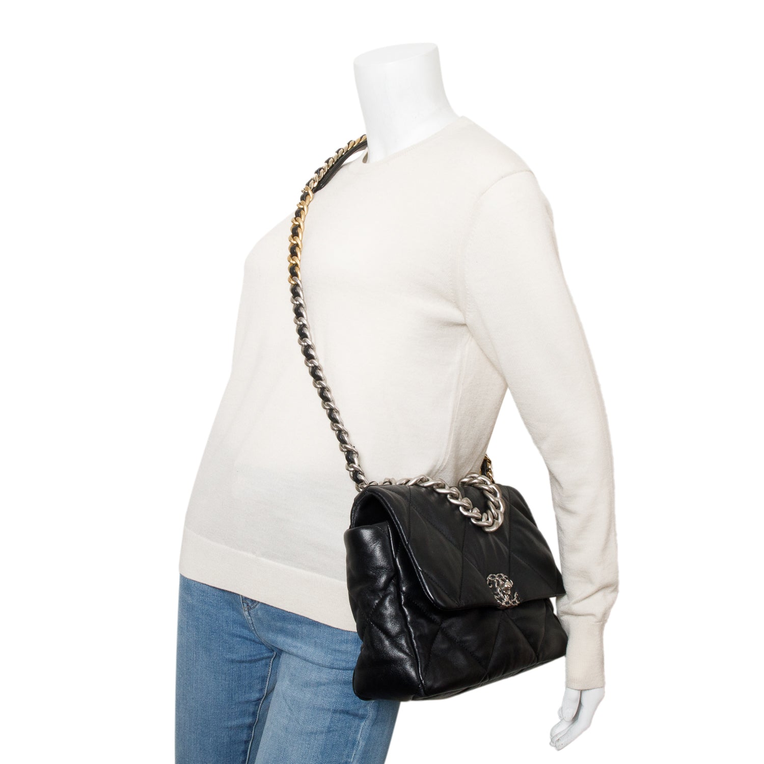 Chanel 2022 Black Lambskin Quilted Large 19 Flap Bag w/ Receipt