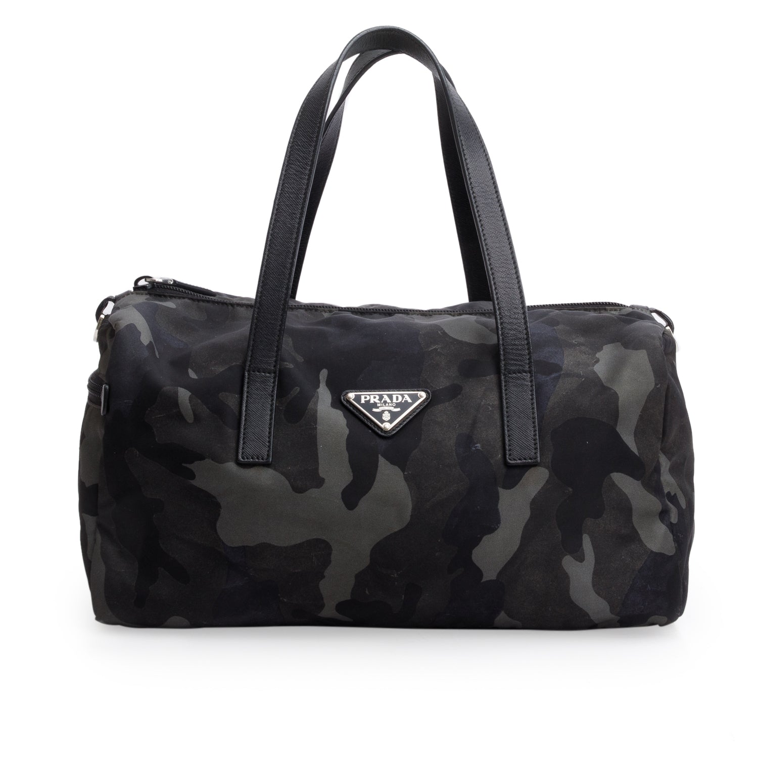 Prada Black Nylon Convertible Camouflage Small Boston Bag w/ Strap