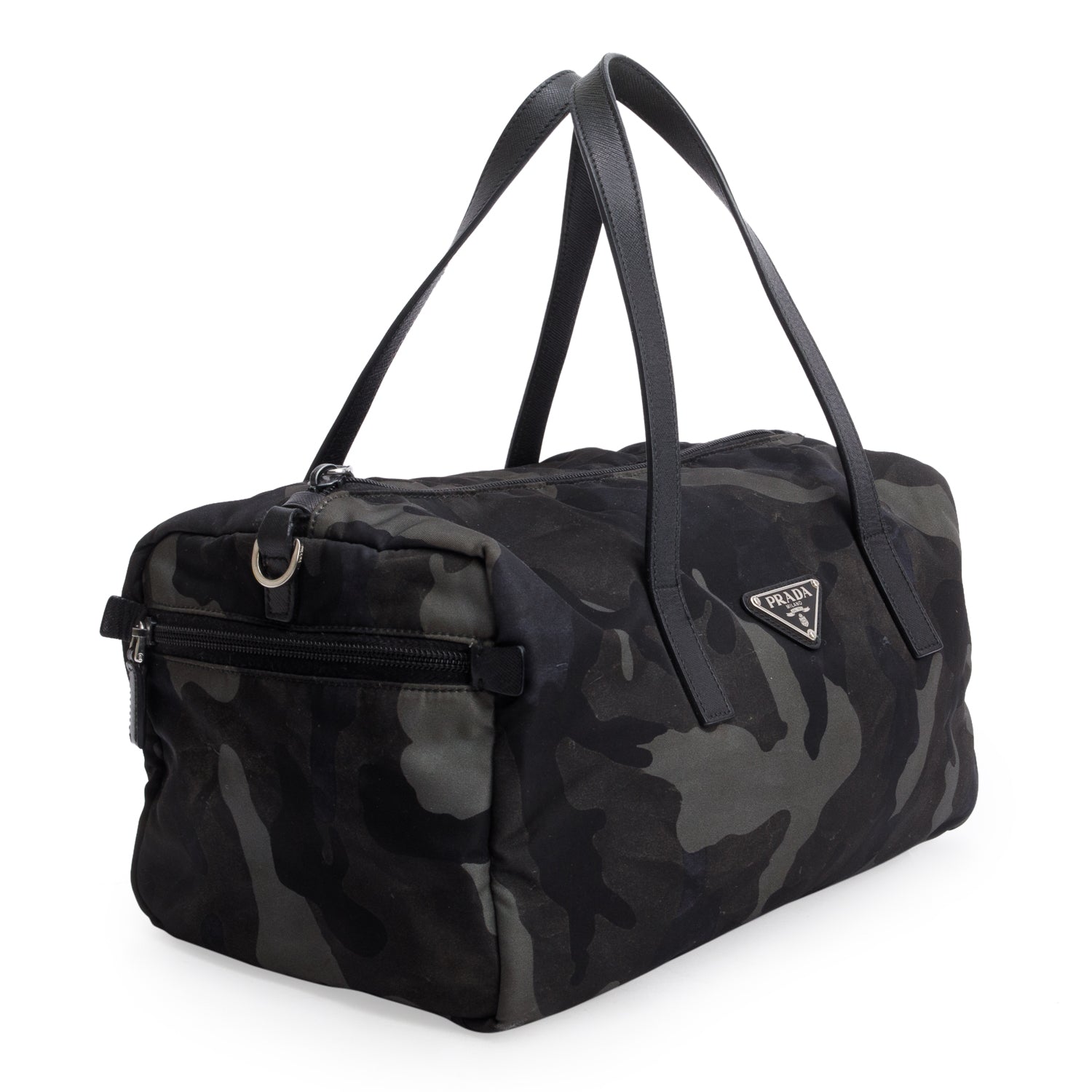Prada Black Nylon Convertible Camouflage Small Boston Bag w/ Strap