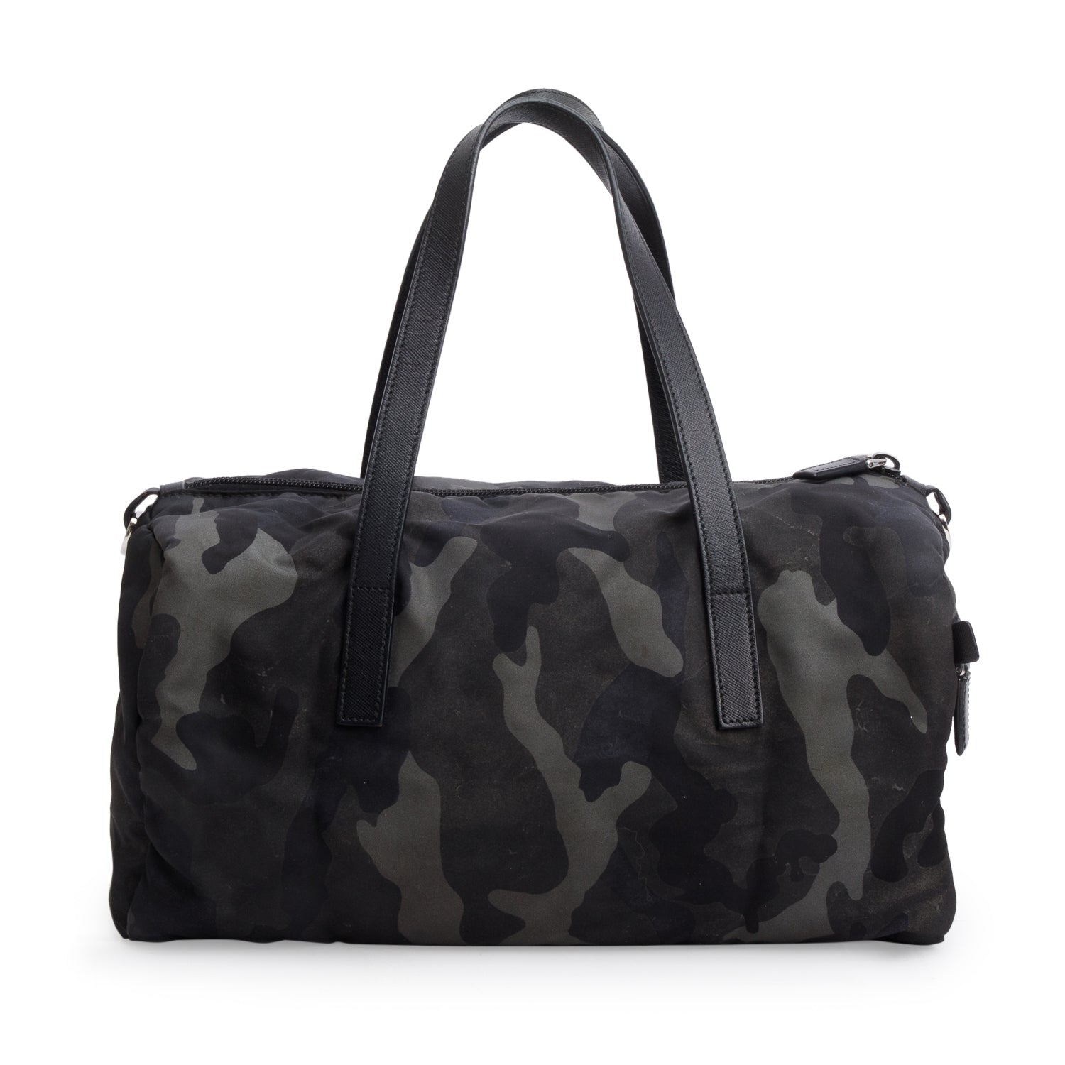 Prada Black Nylon Convertible Camouflage Small Boston Bag w/ Strap