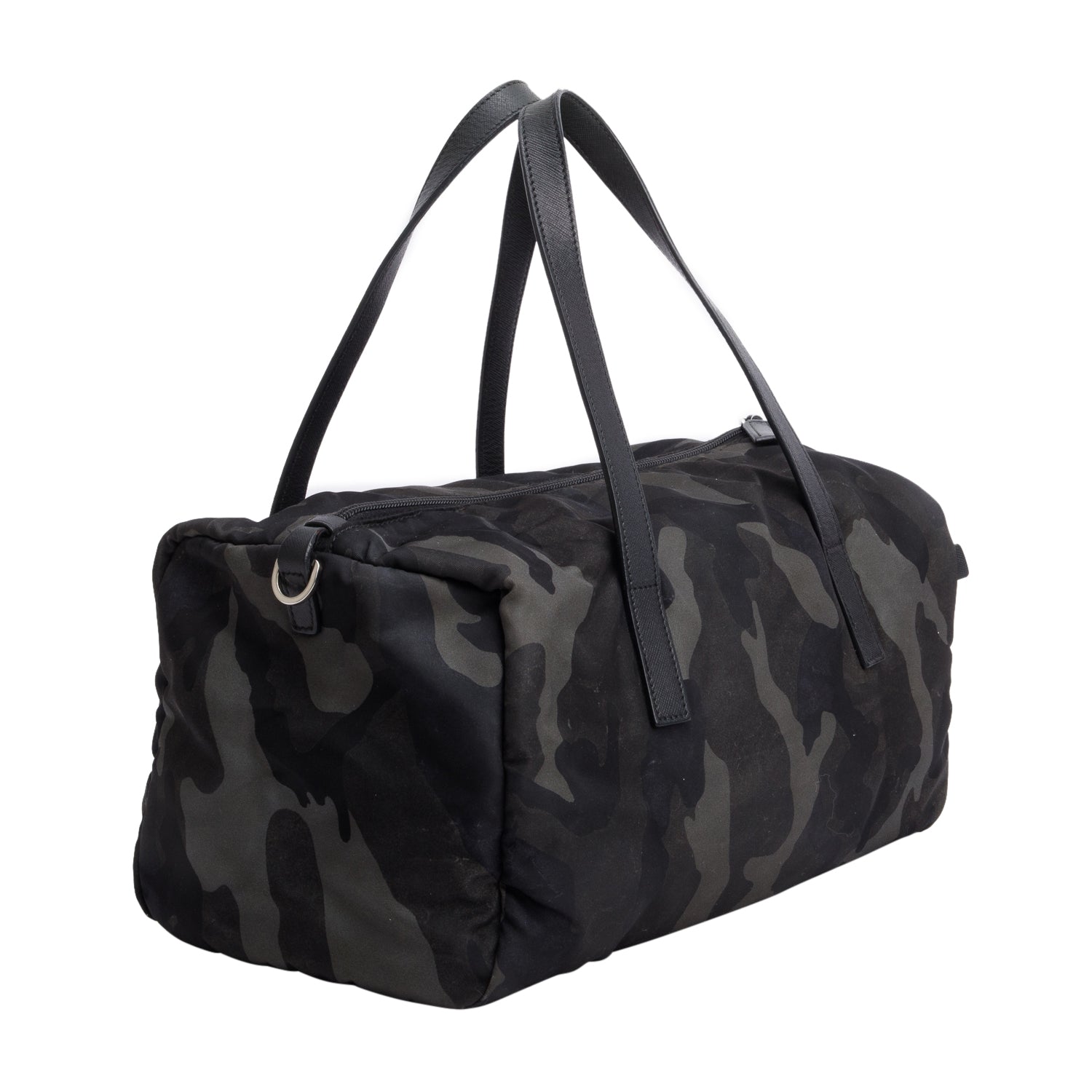 Prada Black Nylon Convertible Camouflage Small Boston Bag w/ Strap