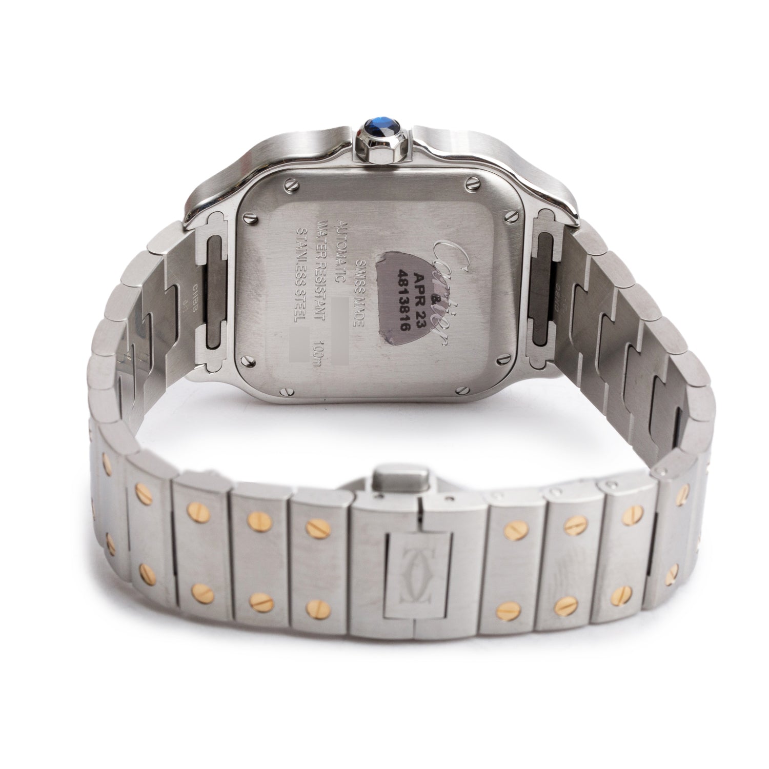 Cartier 2021 Stainless Steel & 18k Yellow Gold Santos de Cartier Automatic Watch, Medium Model 4075 w/ Box, Papers & Extra Leather Strap