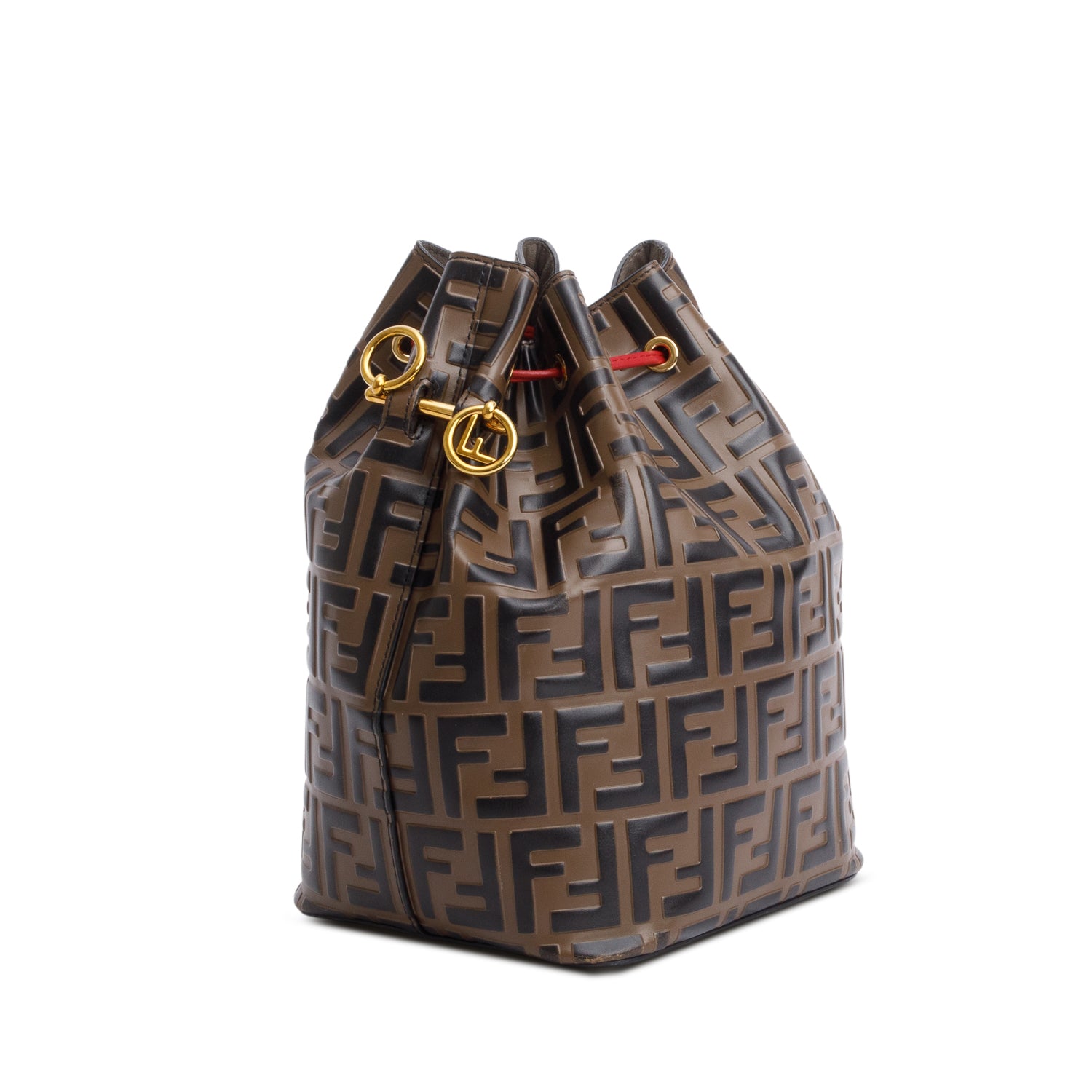 Fendi Brown Vitello Liberty FF 1974 Embossed Small Mon Tresor Bucket Bag w/ Strap
