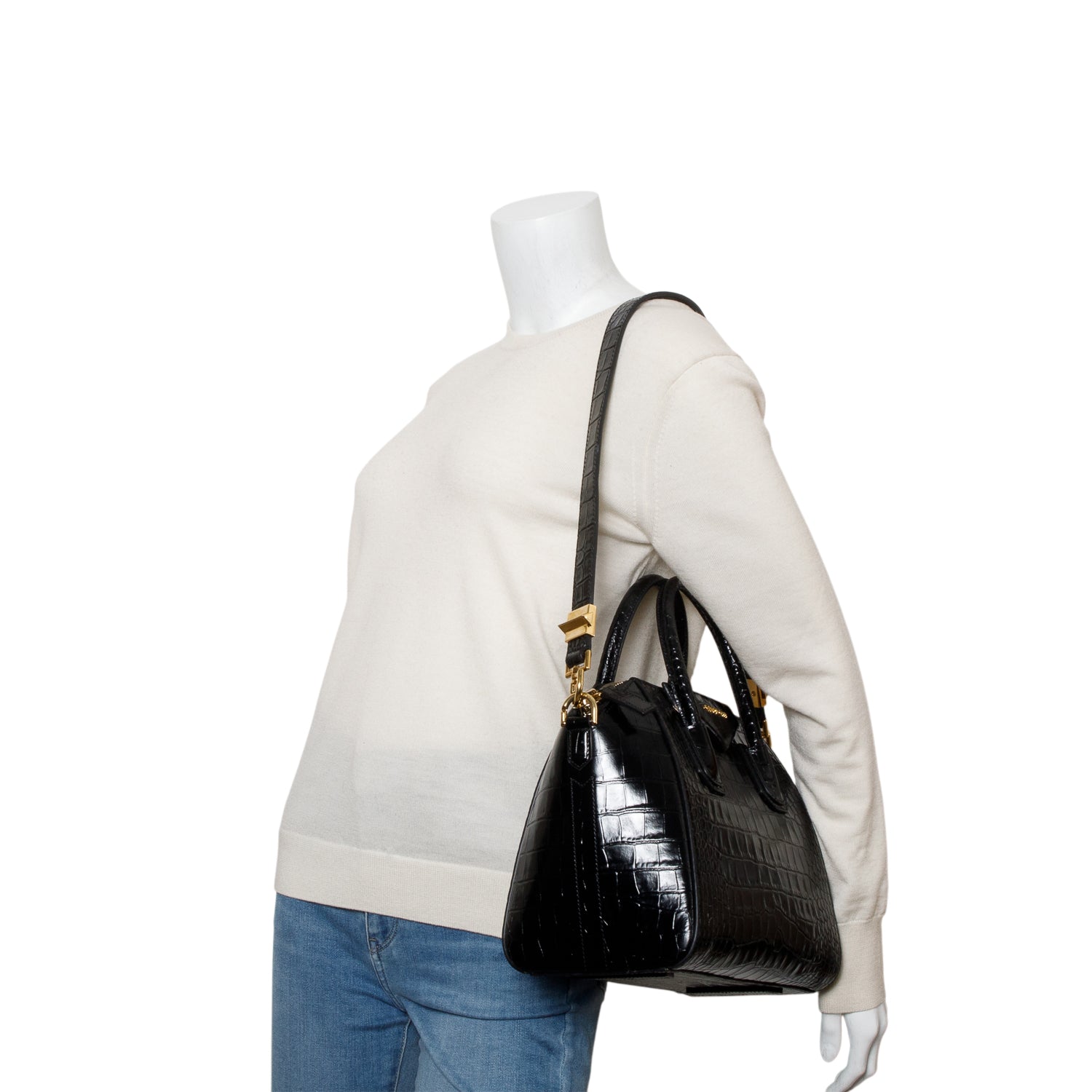 Givenchy 2020 Black Croc-Embossed Leather Small Antigona Bag