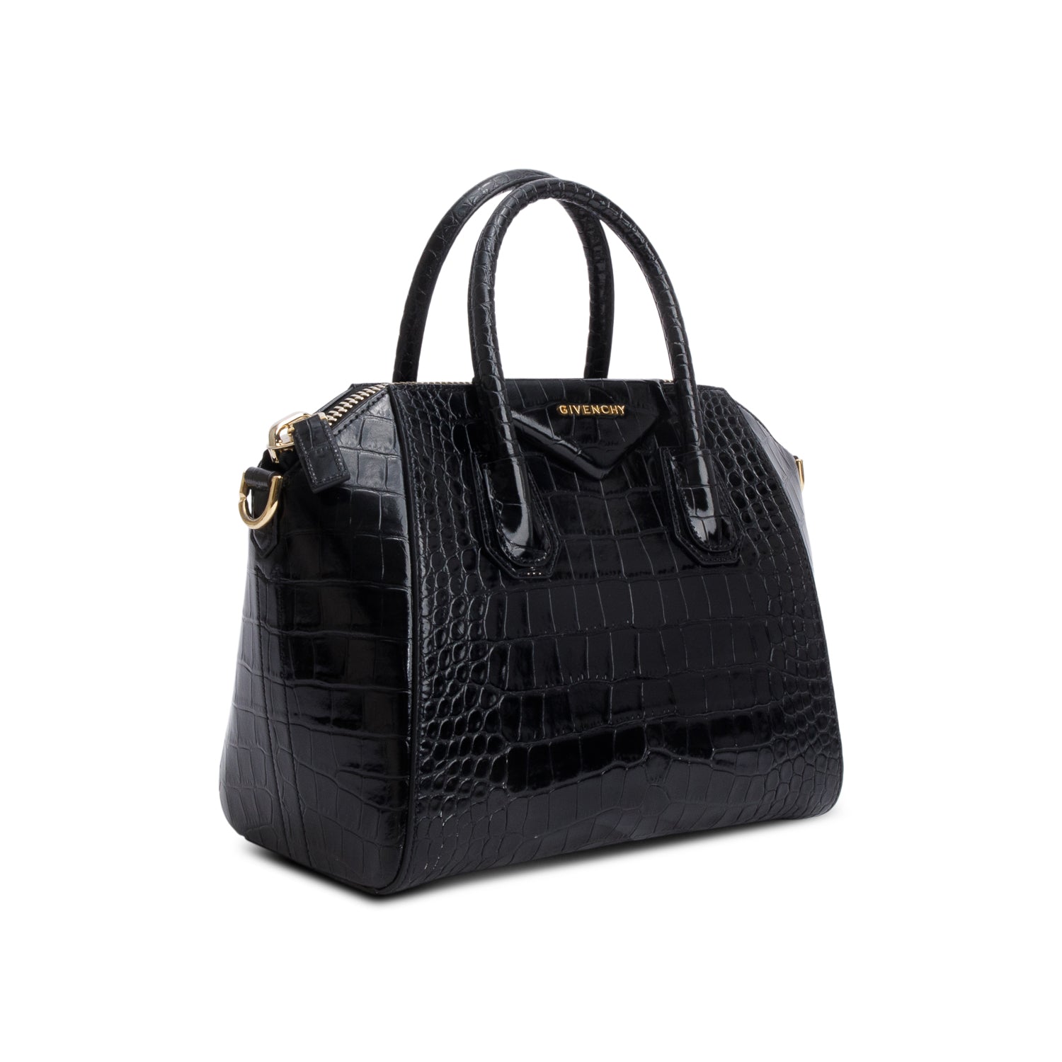 Givenchy 2020 Black Croc-Embossed Leather Small Antigona Bag