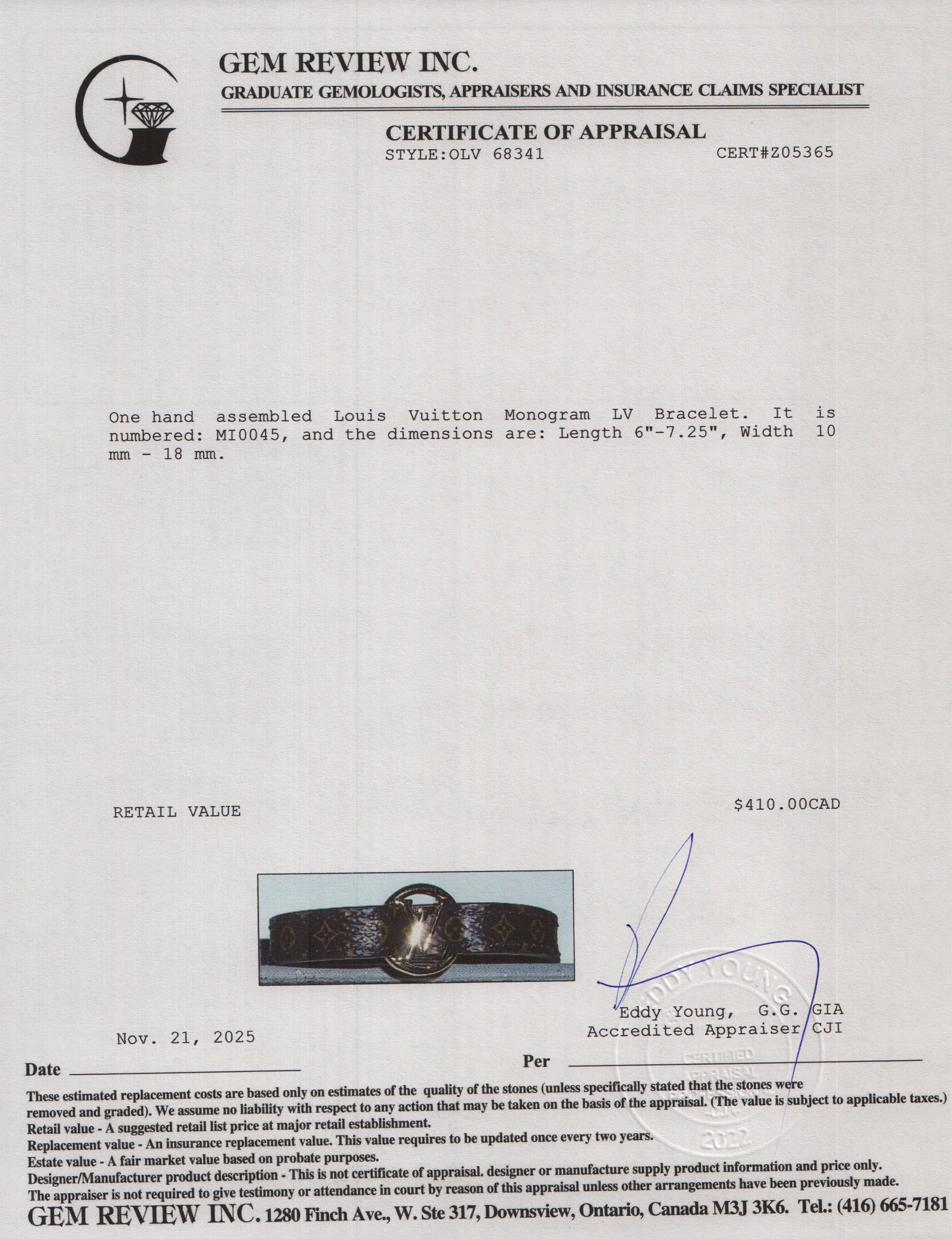 Louis Vuitton Monogram LV Bracelet w/ Box