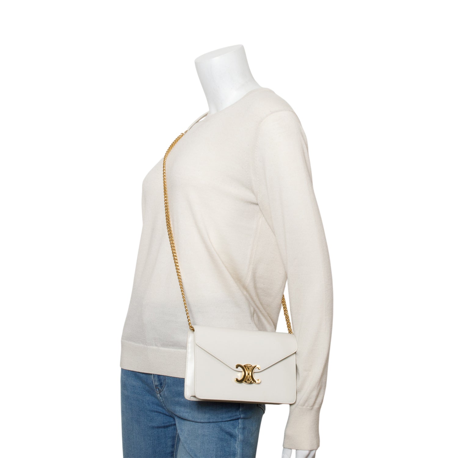 Celine 2025 White Shiny Calfskin Margo Wallet on Chain