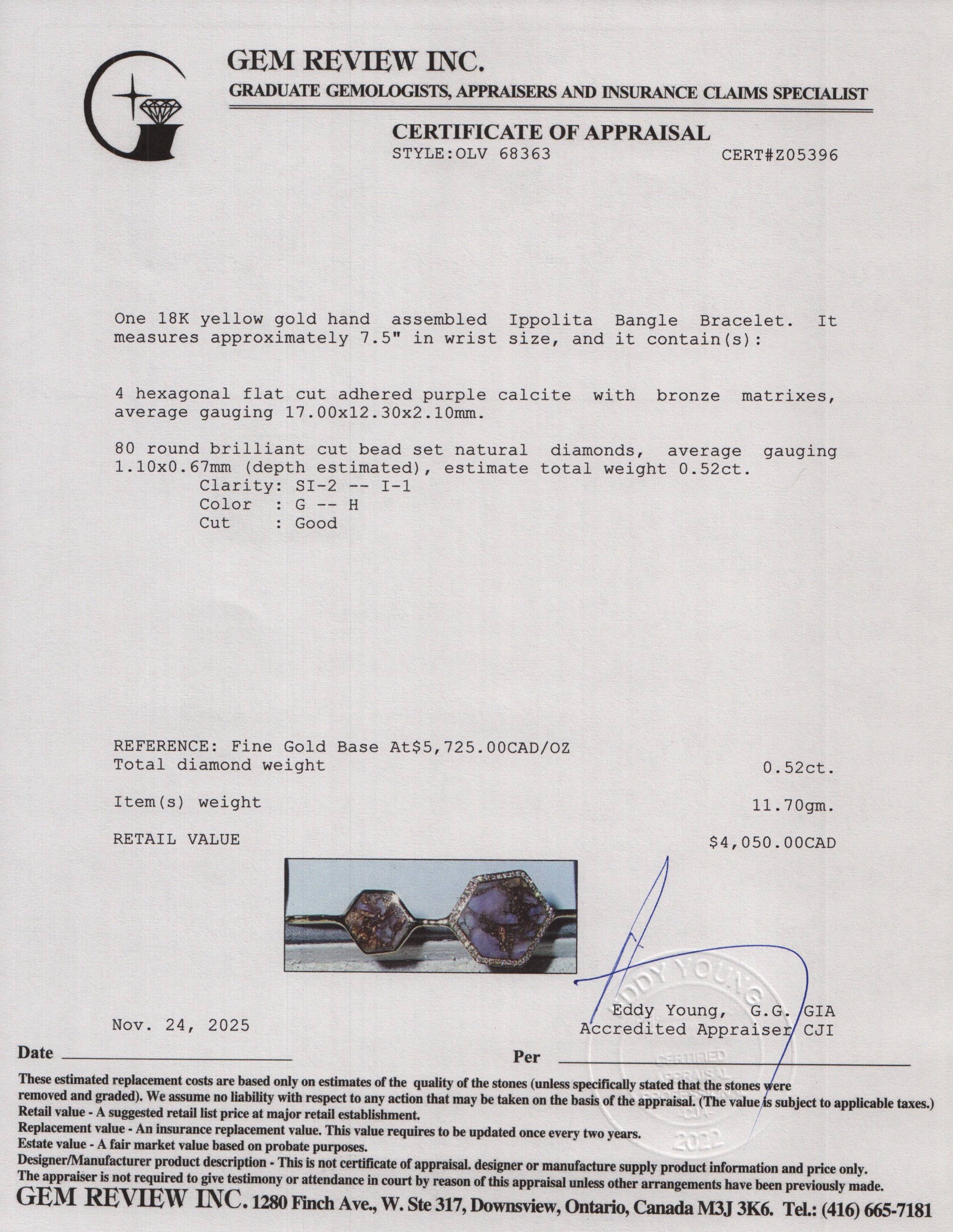 Ippolita 18k Yellow Gold Diamond & Calcite Bangle Bracelet