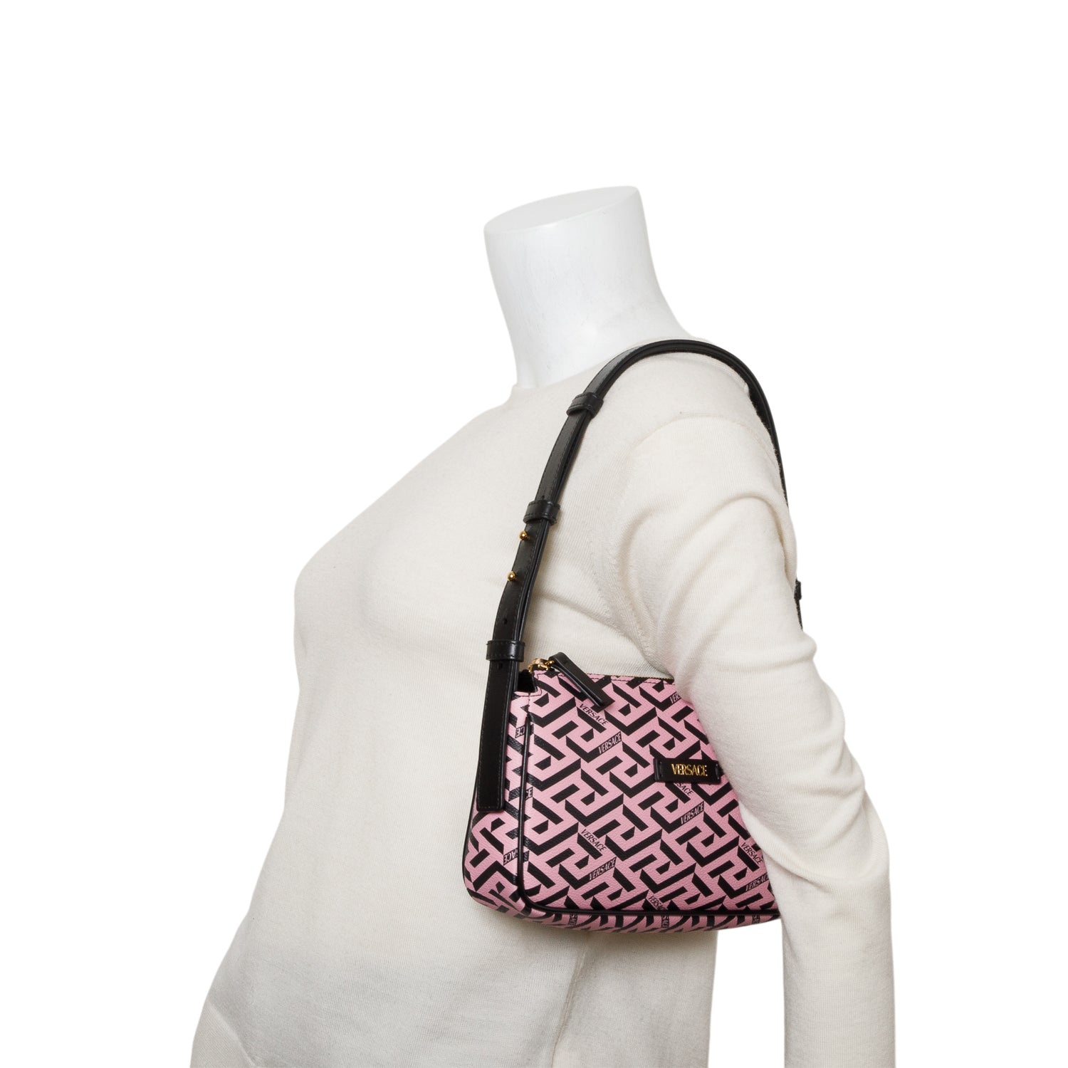 Versace Pink Coated Canvas Calfskin La Greca Shoulder Bag