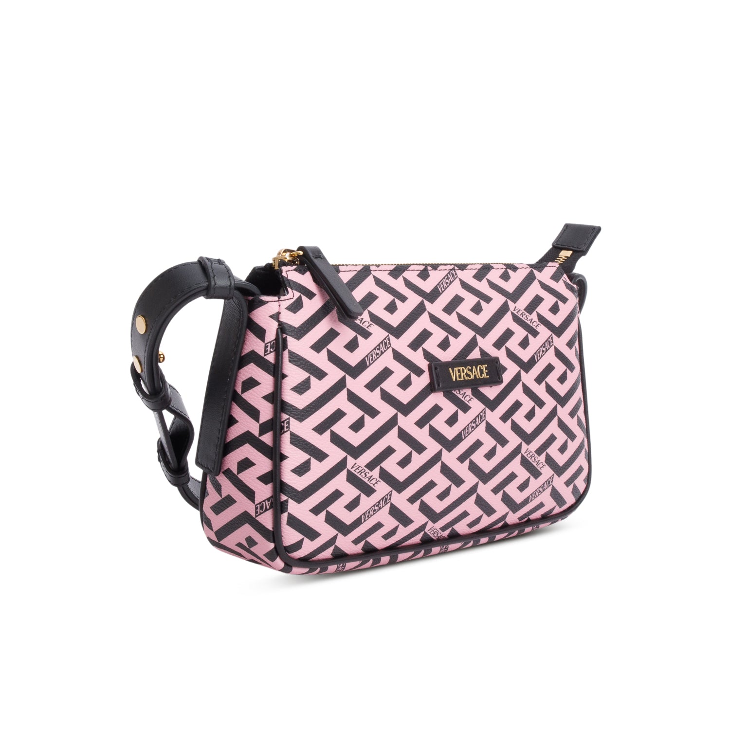 Versace Pink Coated Canvas Calfskin La Greca Shoulder Bag