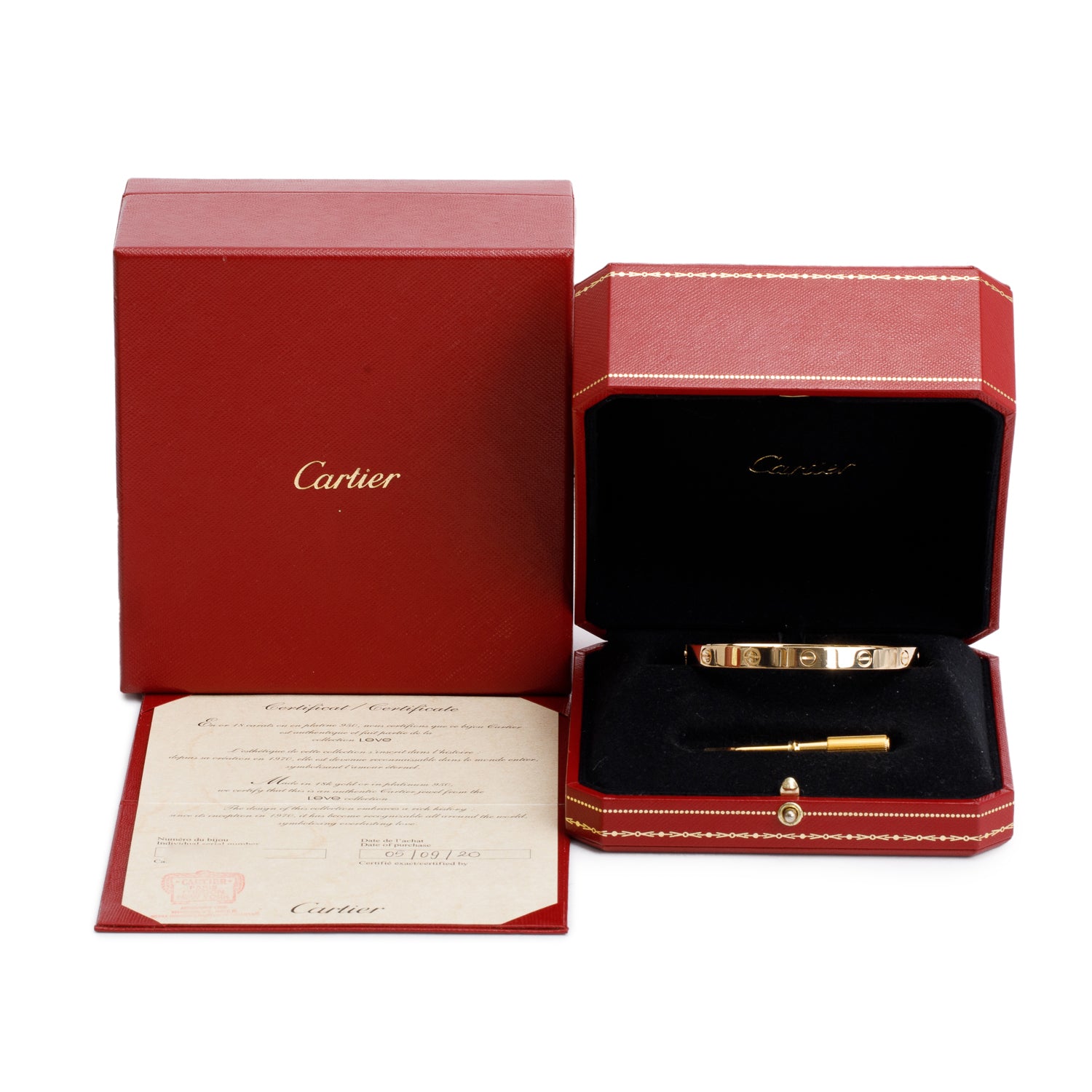 Cartier 2020 18k Yellow Gold Love Bracelet, Classic Model, Size 18 w/ Box & Certificate