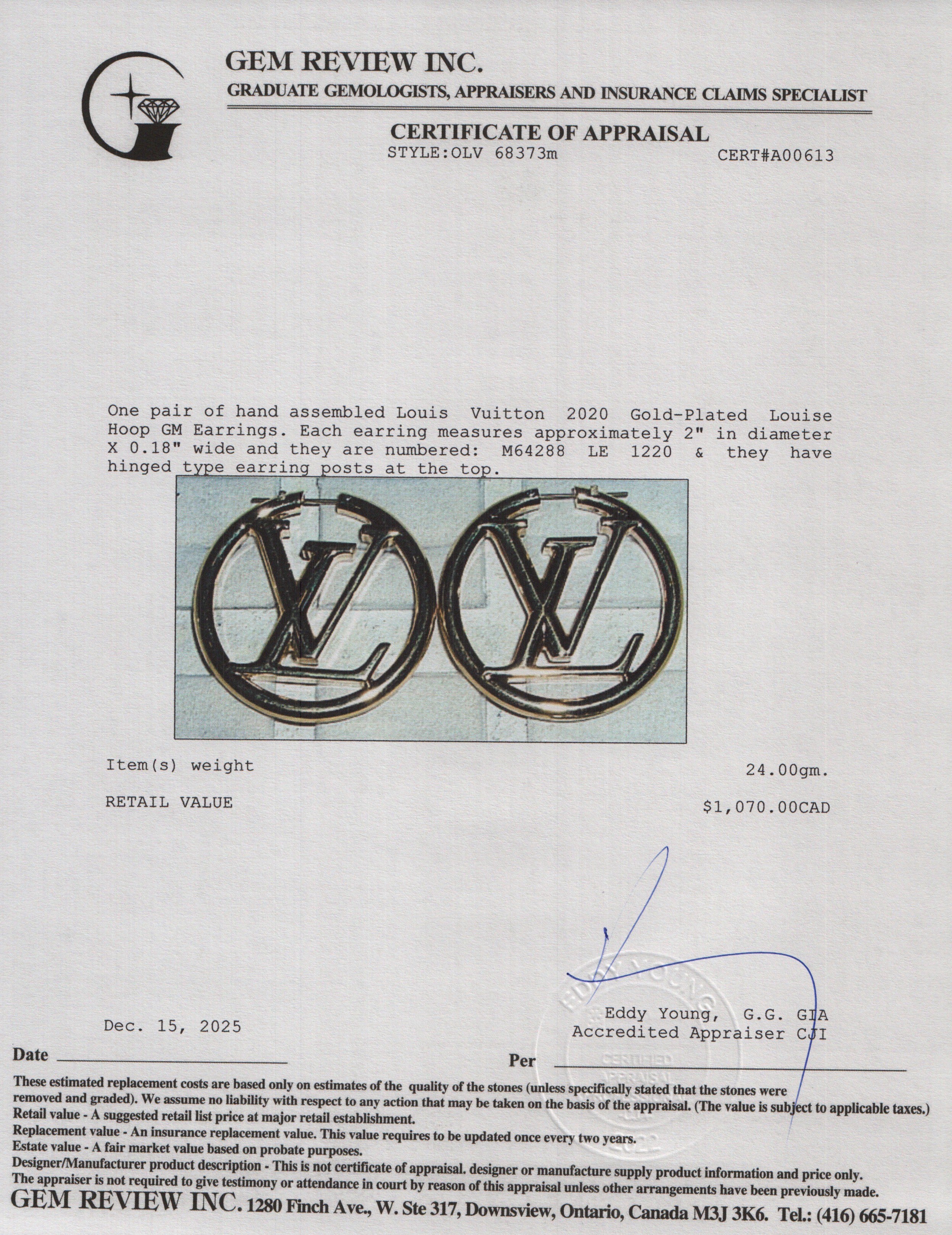 Louis Vuitton 2020 Gold-Plated Louise Hoop GM Earrings