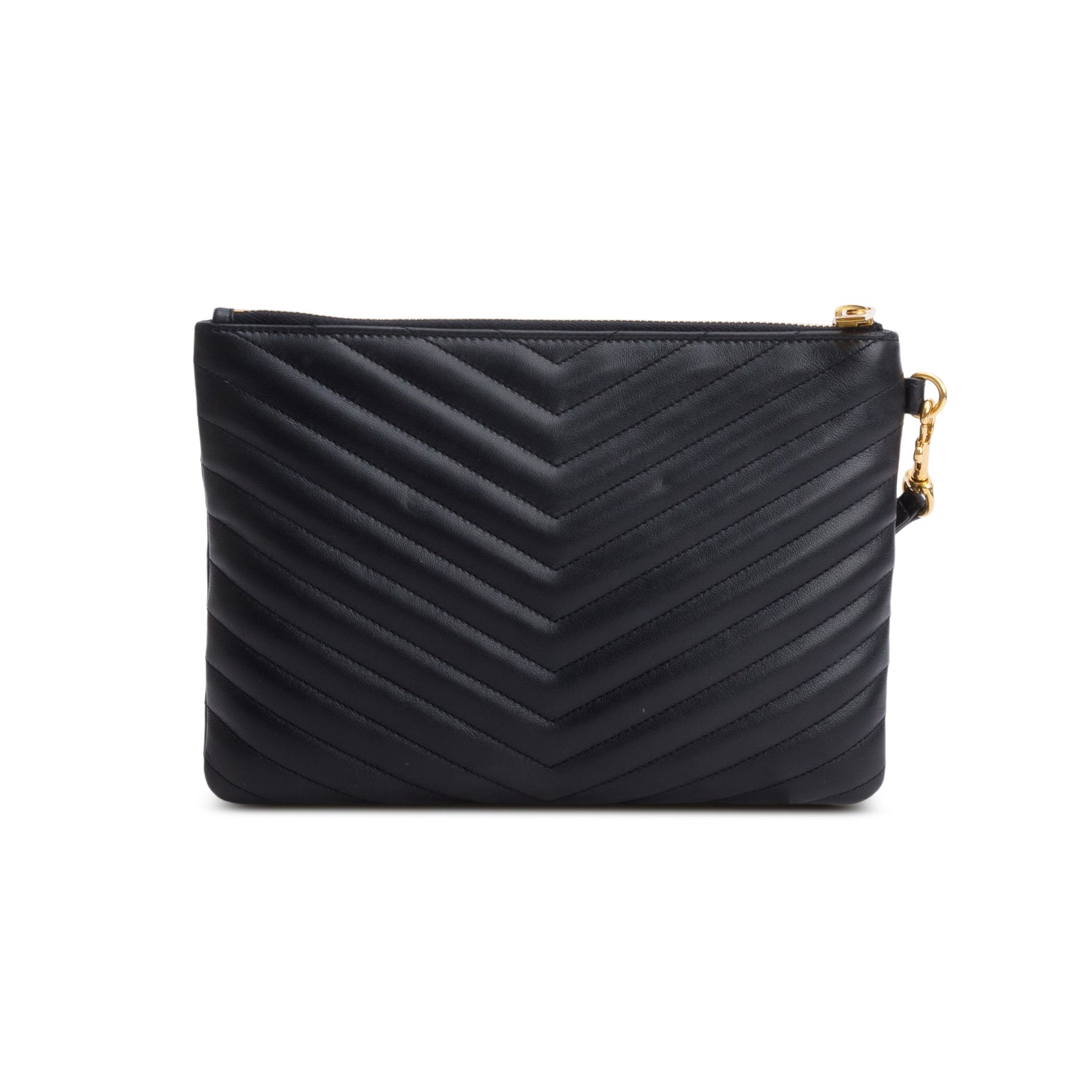 Saint Laurent Black Calfskin Matelasse Monogram Cassandre A5 Pouch w/ Box