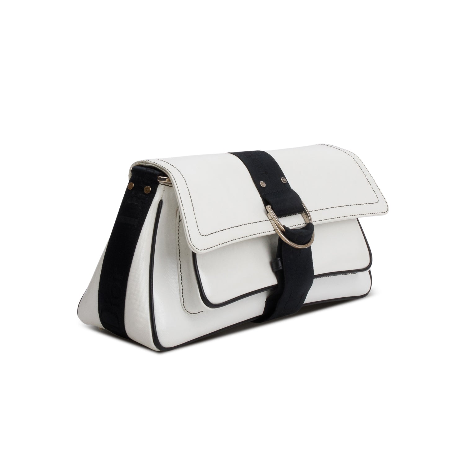 Christian Dior White Leather Crystal Embellished Hardcore Shoulder Bag