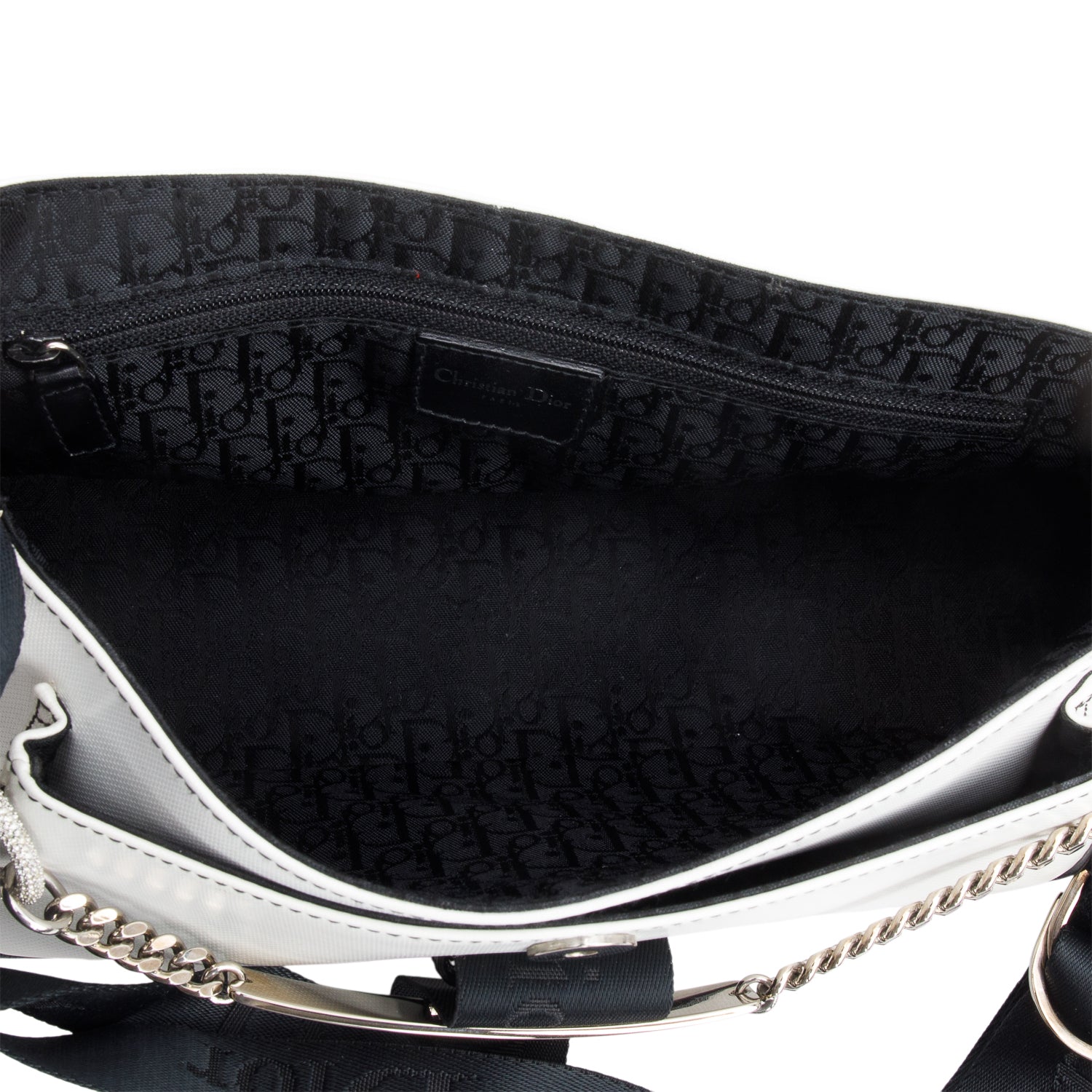 Christian Dior White Leather Crystal Embellished Hardcore Shoulder Bag